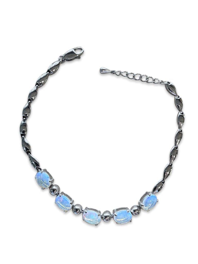 One sterling sliver bracelet set with 5 Australian White Opal - Masterpiece Jewellery Opal & Gems Sydney Australia | Online Shop