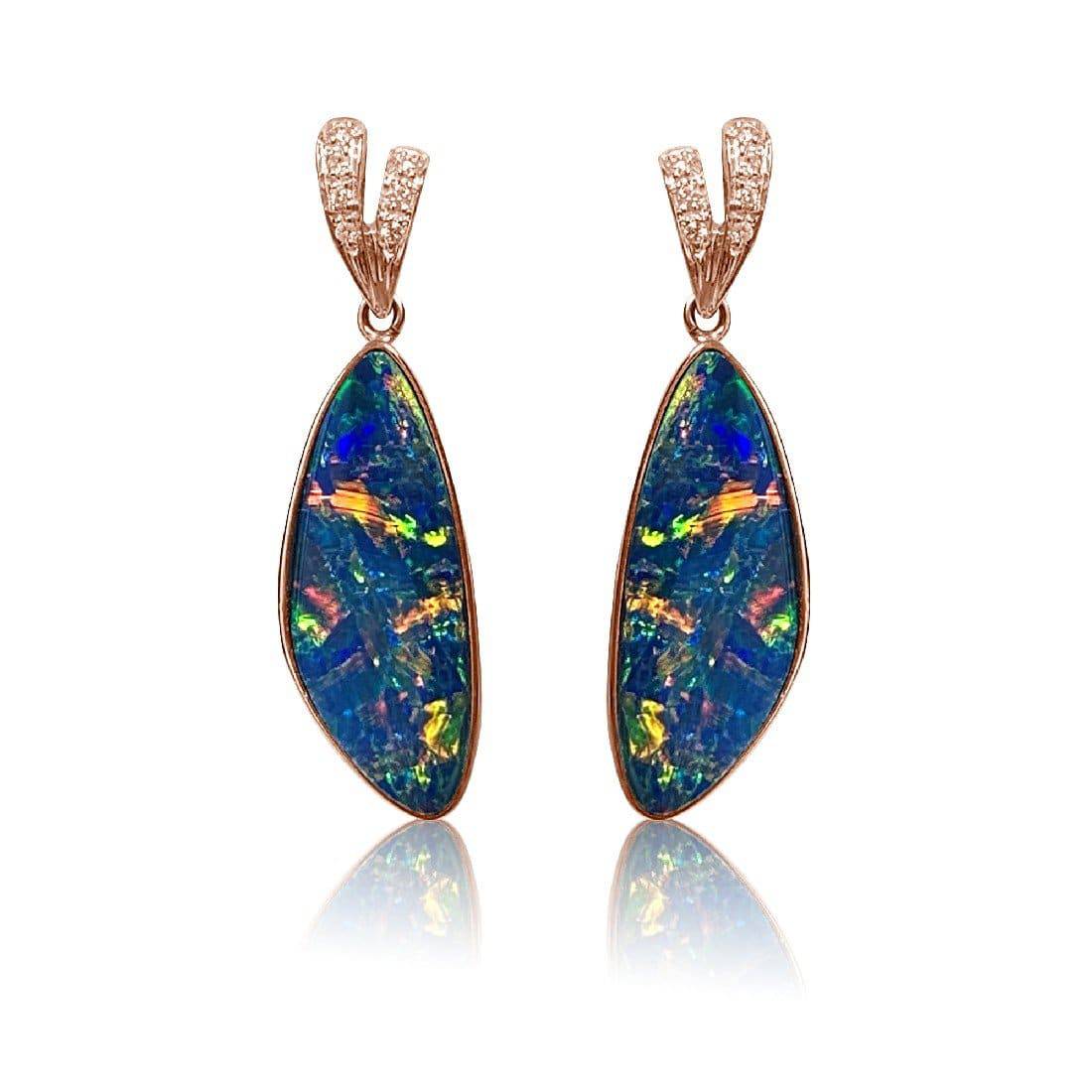 14kt Rose Gold Opal and Diamond earrrings - Masterpiece Jewellery Opal & Gems Sydney Australia | Online Shop