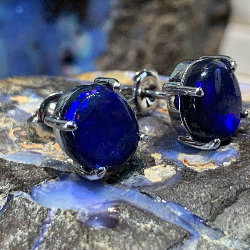 14KT White Gold earring Black Opal studs - Masterpiece Jewellery Opal & Gems Sydney Australia | Online Shop