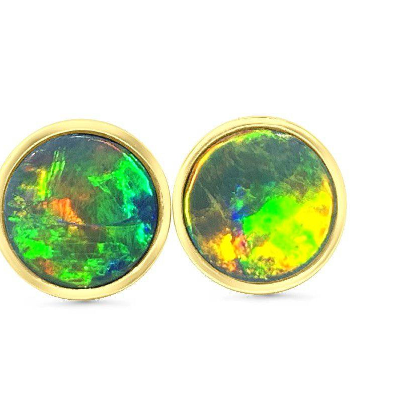 14kt Yellow Gold 8mm round Opal studs - Masterpiece Jewellery Opal & Gems Sydney Australia | Online Shop