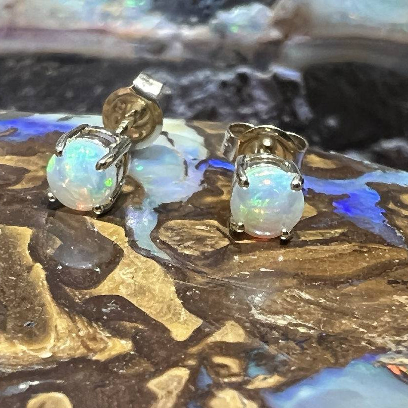 9kt White gold Opal studs - Masterpiece Jewellery Opal & Gems Sydney Australia | Online Shop