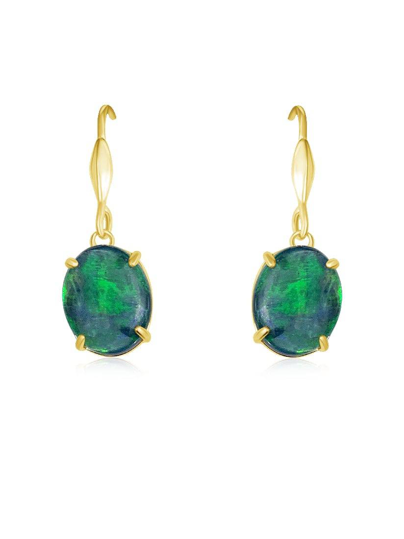Pair of Sterling SIlver Gold Plated Opal triplet 10x8mm dangling earrings - Masterpiece Jewellery Opal & Gems Sydney Australia | Online Shop