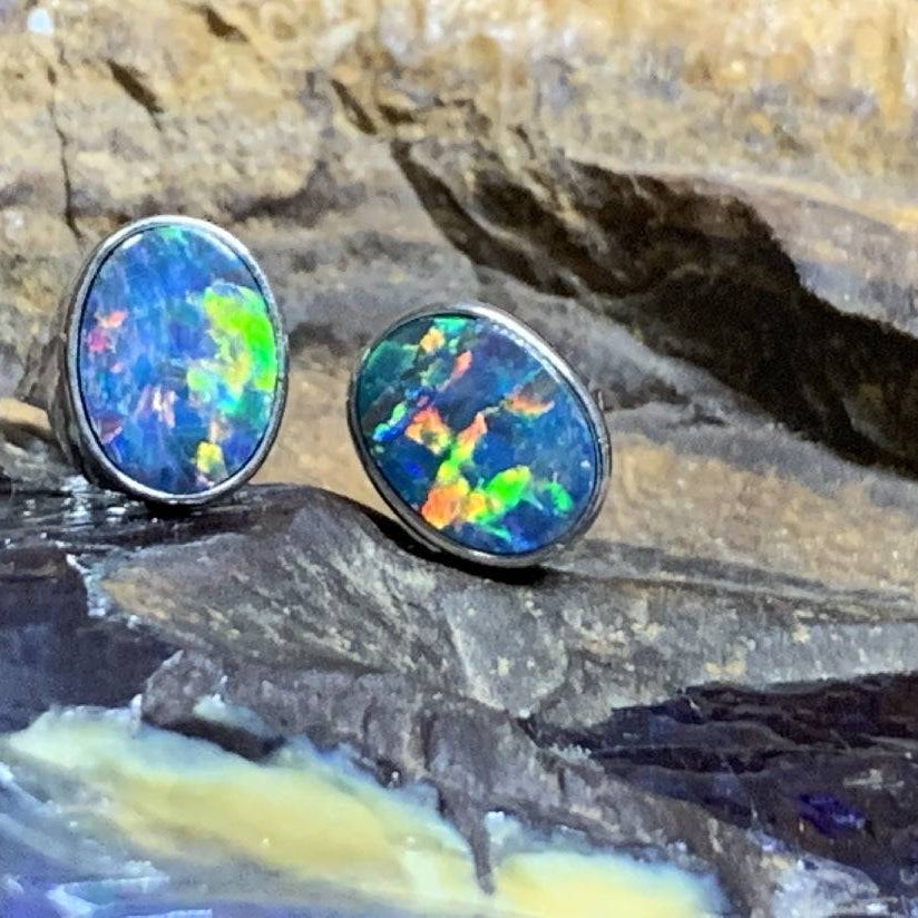 Pair of 9kt White Gold Opal earrings - Masterpiece Jewellery Opal & Gems Sydney Australia | Online Shop
