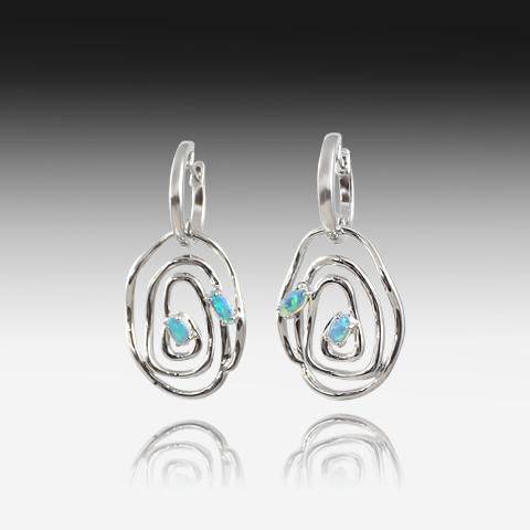 Sterling Silver Circle earrings with Opal - Masterpiece Jewellery Opal & Gems Sydney Australia | Online Shop