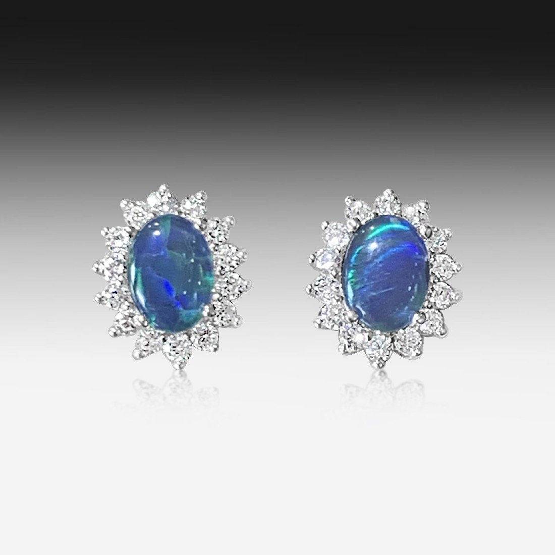 Sterling Silver Opal triplet cluster earrings - Masterpiece Jewellery Opal & Gems Sydney Australia | Online Shop