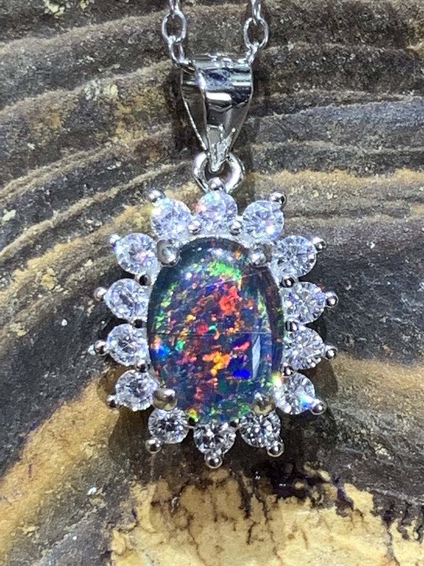 Sterling Silver Opal triplet cluster pendant - Masterpiece Jewellery Opal & Gems Sydney Australia | Online Shop