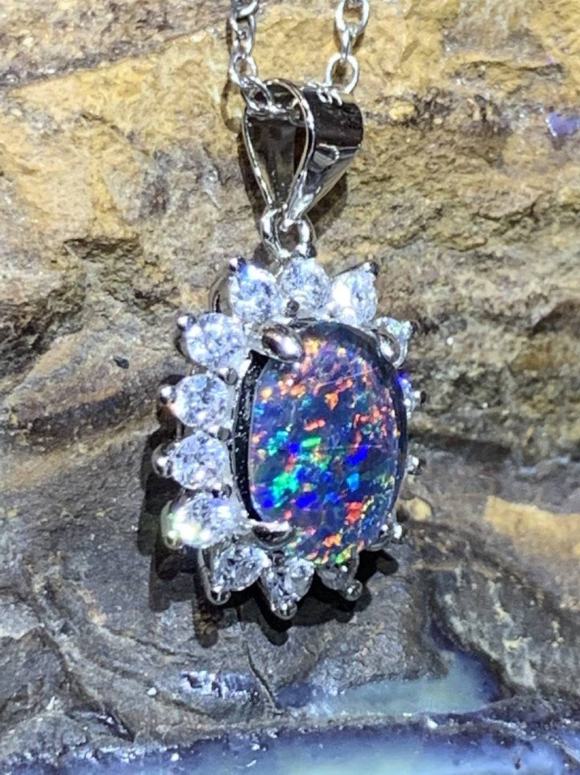 Sterling Silver Opal triplet cluster pendant - Masterpiece Jewellery Opal & Gems Sydney Australia | Online Shop