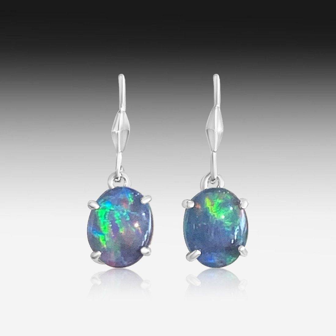 Sterling Silver Opal triplet dangling earrings - Masterpiece Jewellery Opal & Gems Sydney Australia | Online Shop