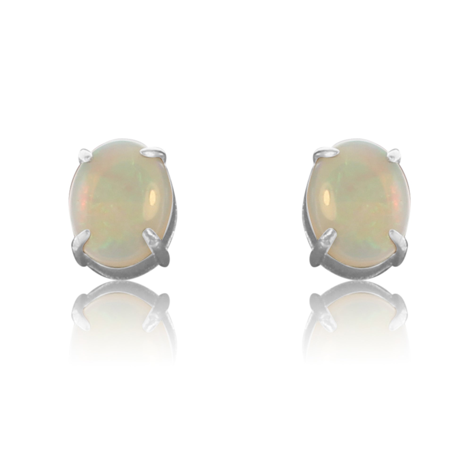 Sterling Silver White Opal studs 9x7mm - Masterpiece Jewellery Opal & Gems Sydney Australia | Online Shop