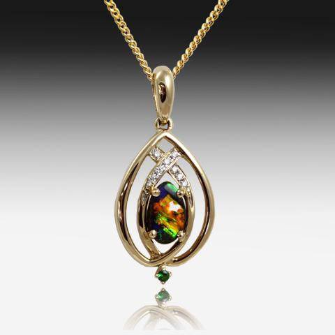 14kt Yellow Gold Boulder Opal and Diamond pendant - Masterpiece Jewellery Opal & Gems Sydney Australia | Online Shop