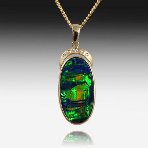 14kt Yellow Gold pendant with Opal and Diamonds - Masterpiece Jewellery Opal & Gems Sydney Australia | Online Shop