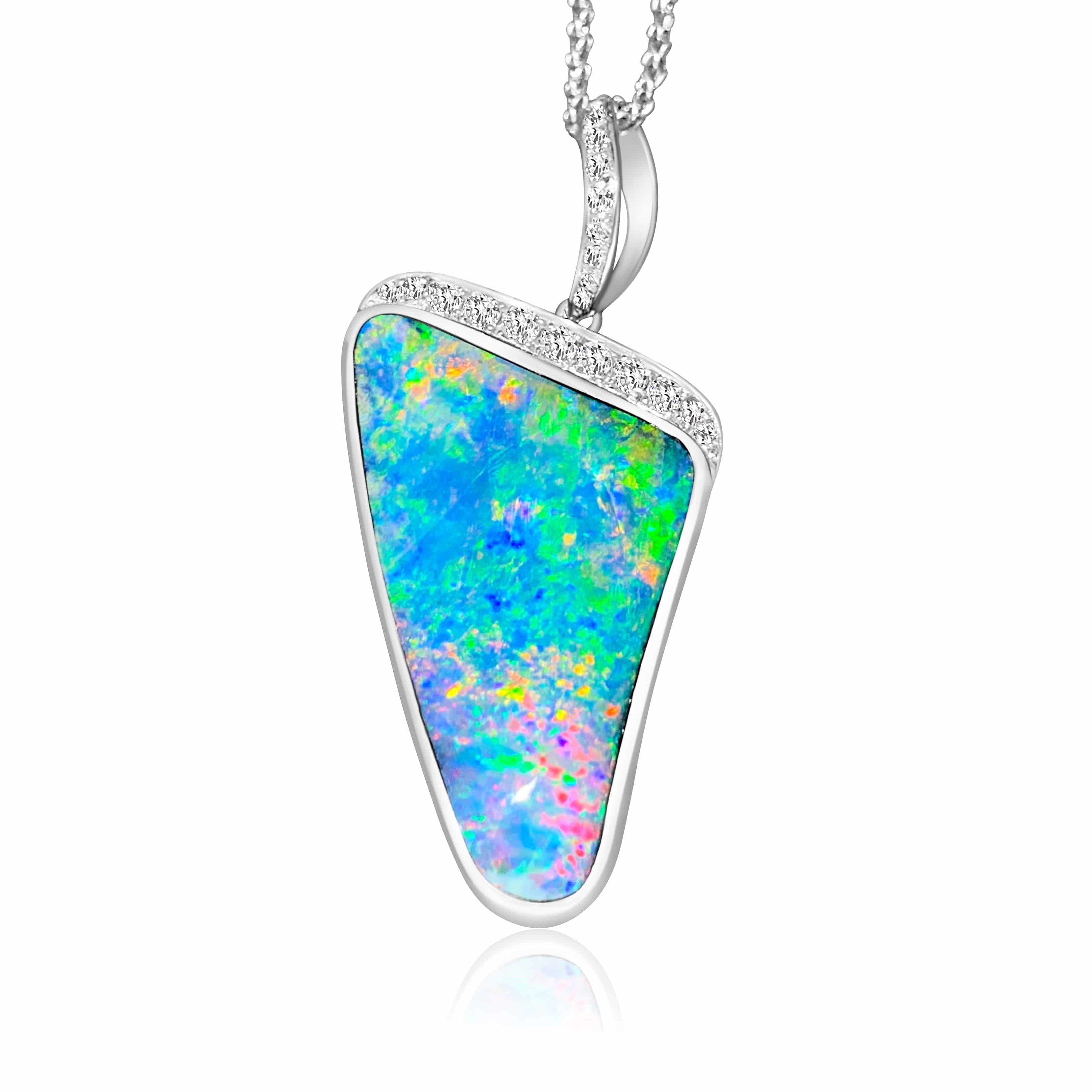 18kt White Gold Boulder Opal and Diamond pendant - Masterpiece Jewellery Opal & Gems Sydney Australia | Online Shop