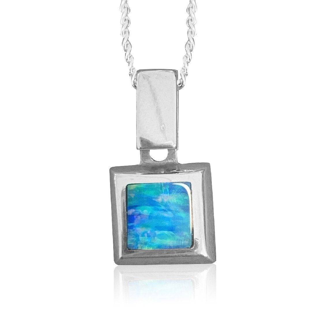 18kt White Gold square Opal inlay pendant - Masterpiece Jewellery Opal & Gems Sydney Australia | Online Shop