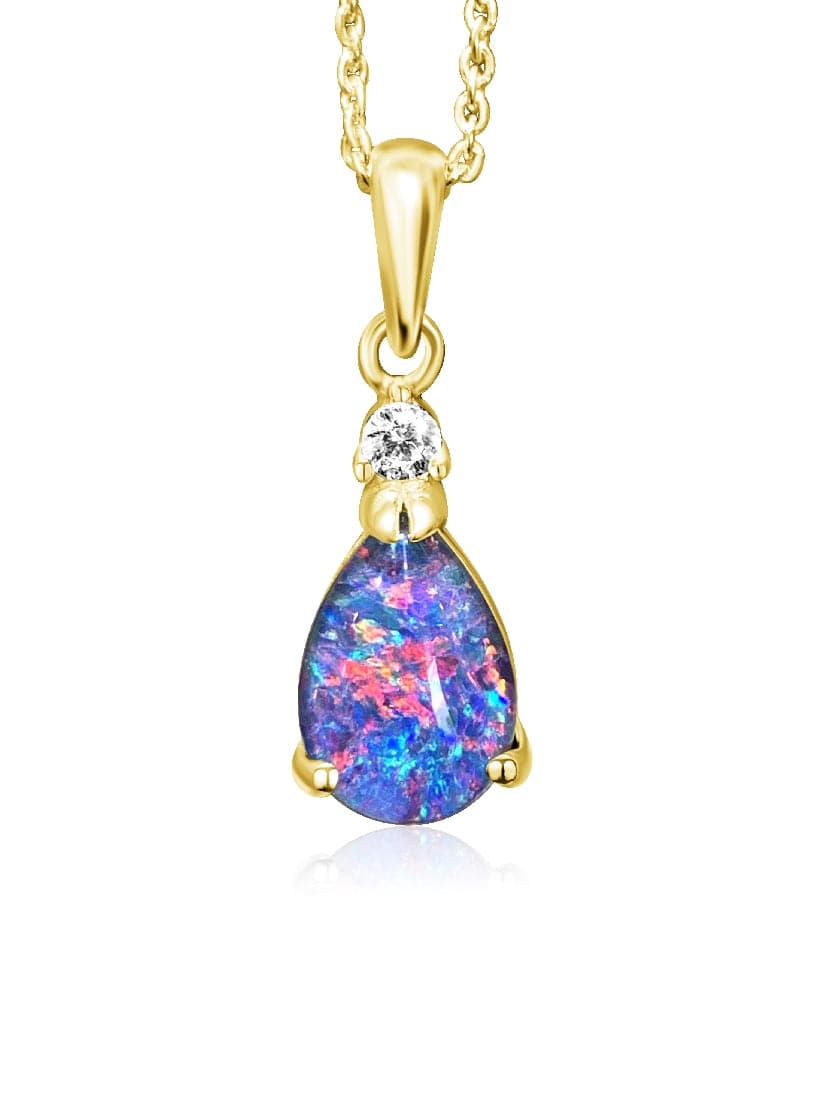 Sterling Silver Gold plated pendant set with one 10x7mm Opal triplet - Masterpiece Jewellery Opal & Gems Sydney Australia | Online Shop