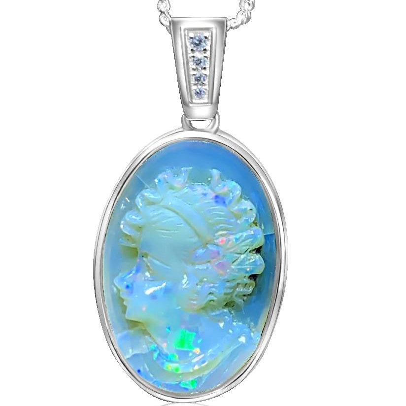 Sterling Silver carving Opal pendant - Masterpiece Jewellery Opal & Gems Sydney Australia | Online Shop