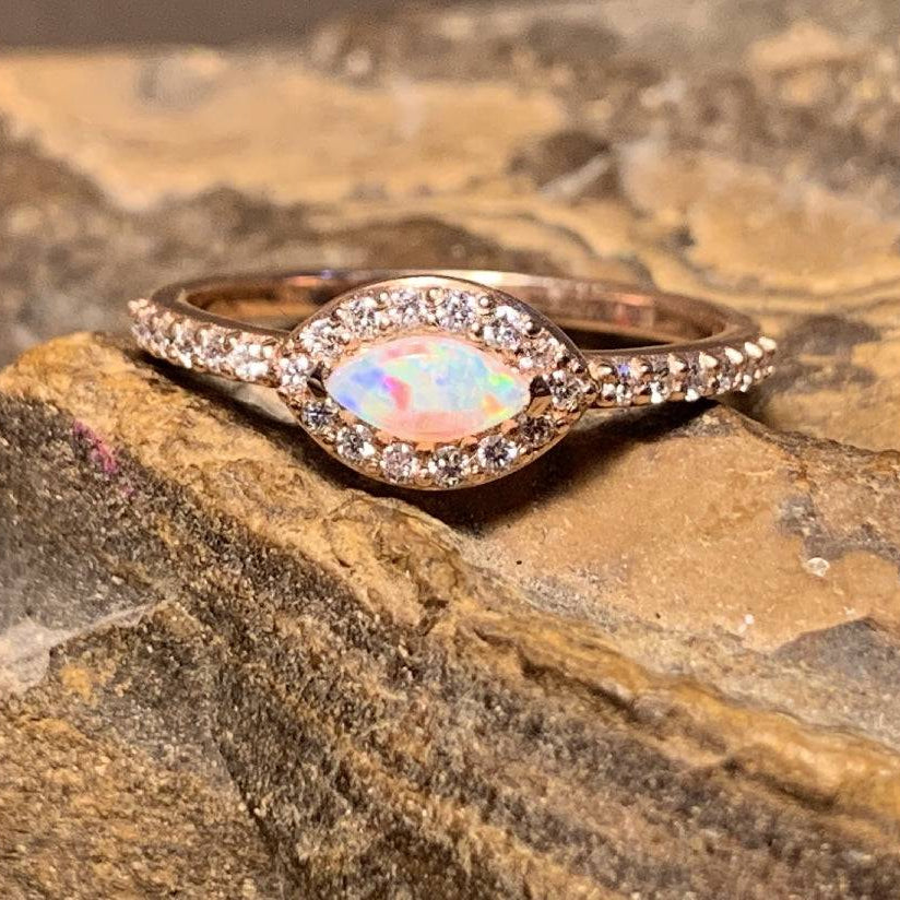 14KT ROSE GOLD OPAL AND DIAMOND RING - Masterpiece Jewellery Opal & Gems Sydney Australia | Online Shop