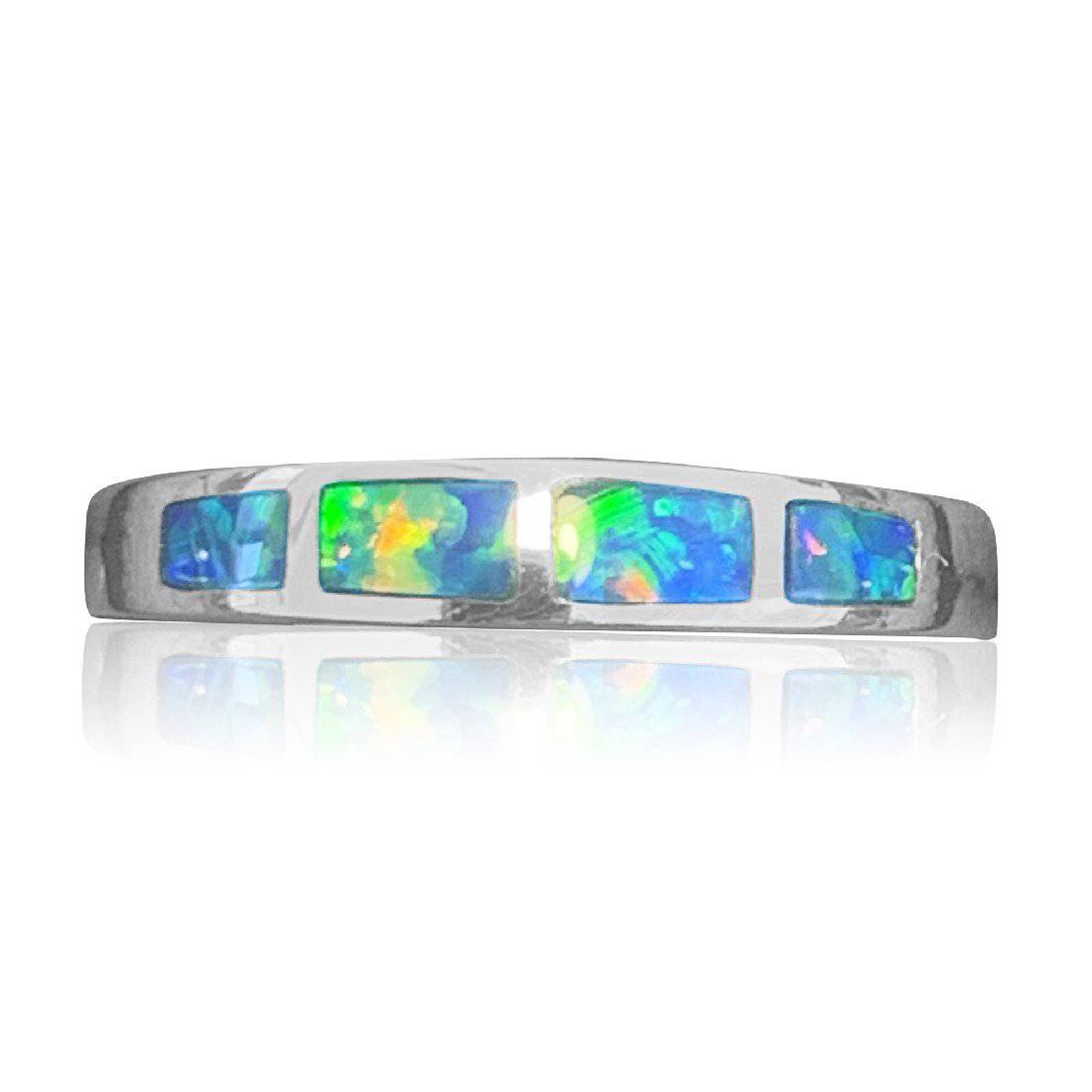 14kt White Gold Opal inlay band - Masterpiece Jewellery Opal & Gems Sydney Australia | Online Shop