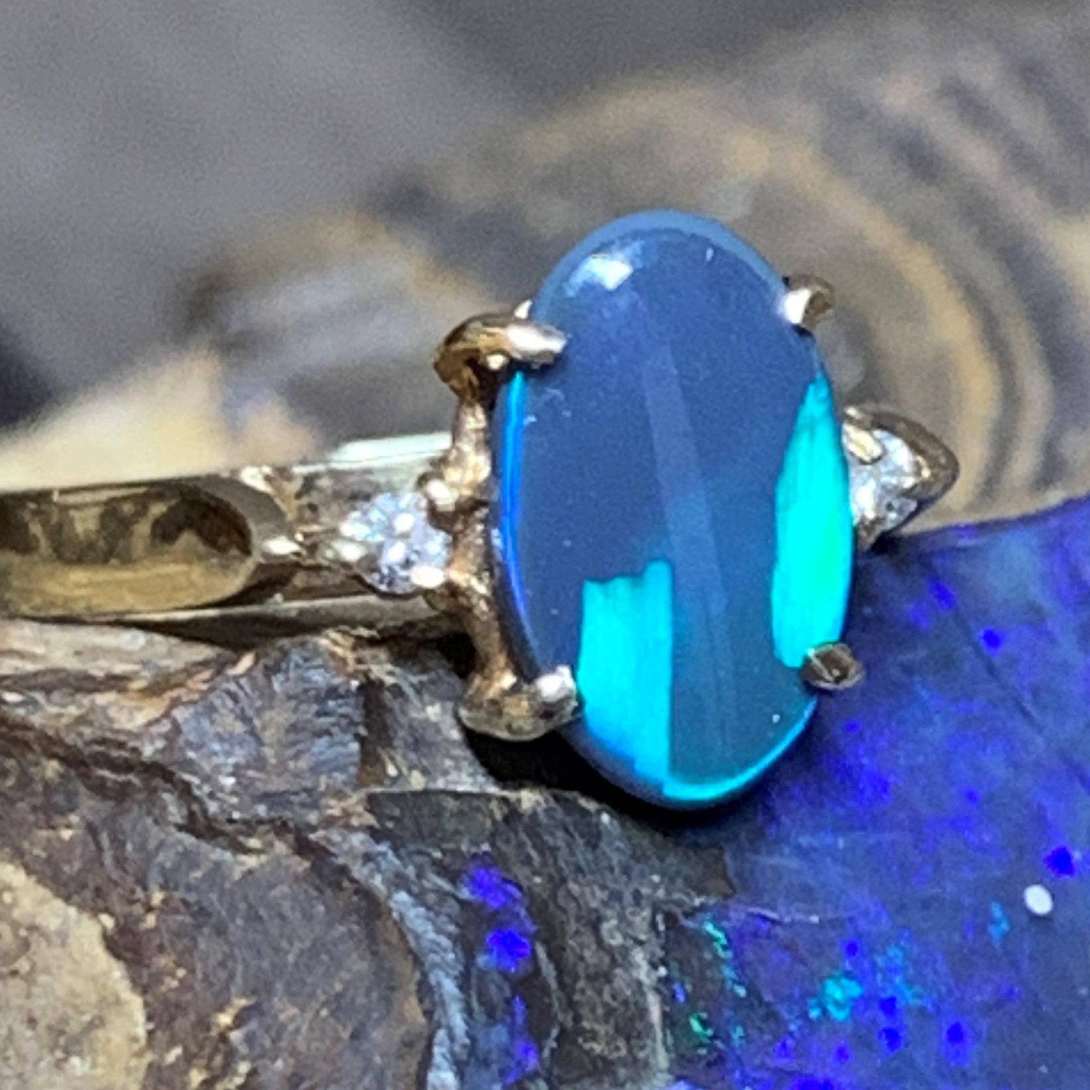 14kt Yellow Gold Black Opal and Diamond ring - Masterpiece Jewellery Opal & Gems Sydney Australia | Online Shop