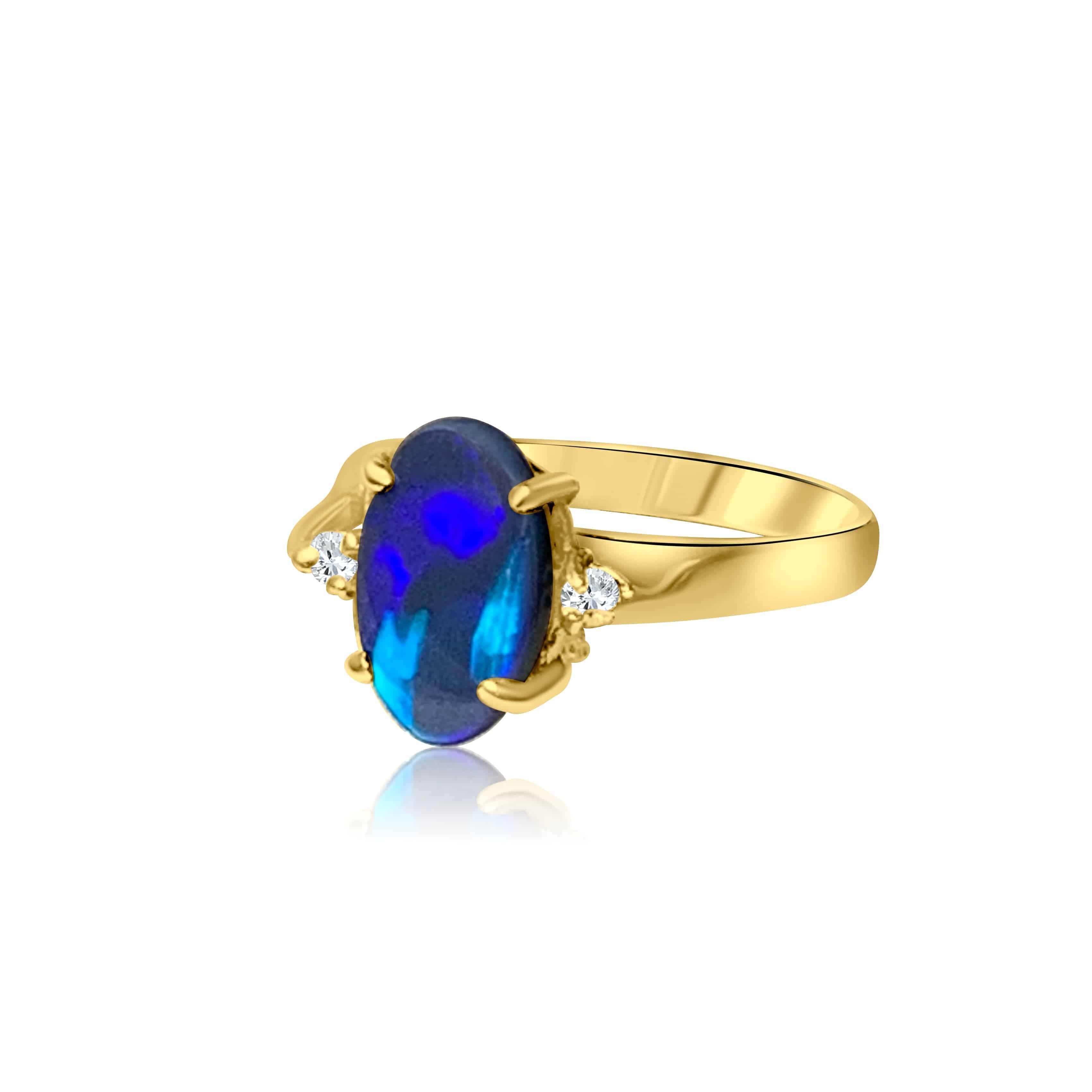 14kt Yellow Gold Black Opal and Diamond ring - Masterpiece Jewellery Opal & Gems Sydney Australia | Online Shop