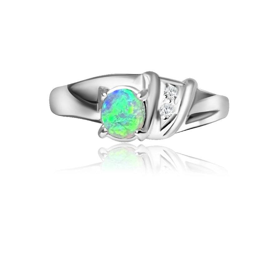 18kt White Gold Black Crystal Opal and Diamond ring - Masterpiece Jewellery Opal & Gems Sydney Australia | Online Shop