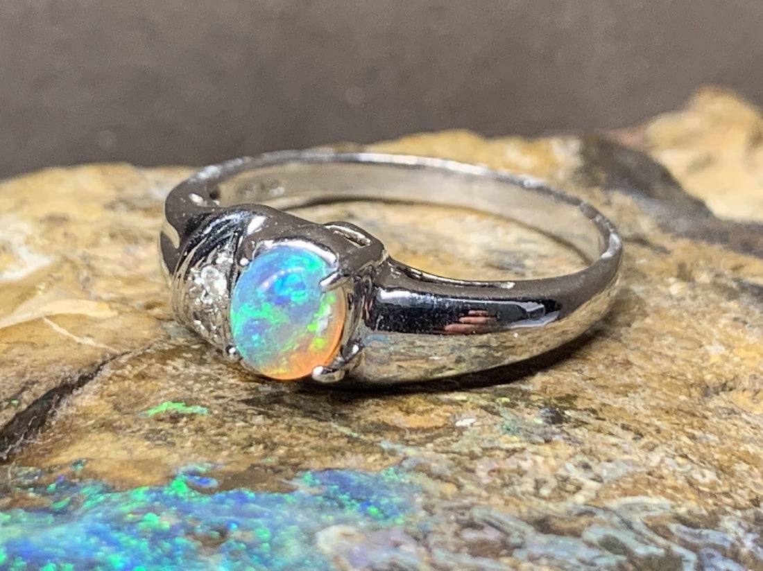 18kt White Gold Black Crystal Opal and Diamond ring - Masterpiece Jewellery Opal & Gems Sydney Australia | Online Shop