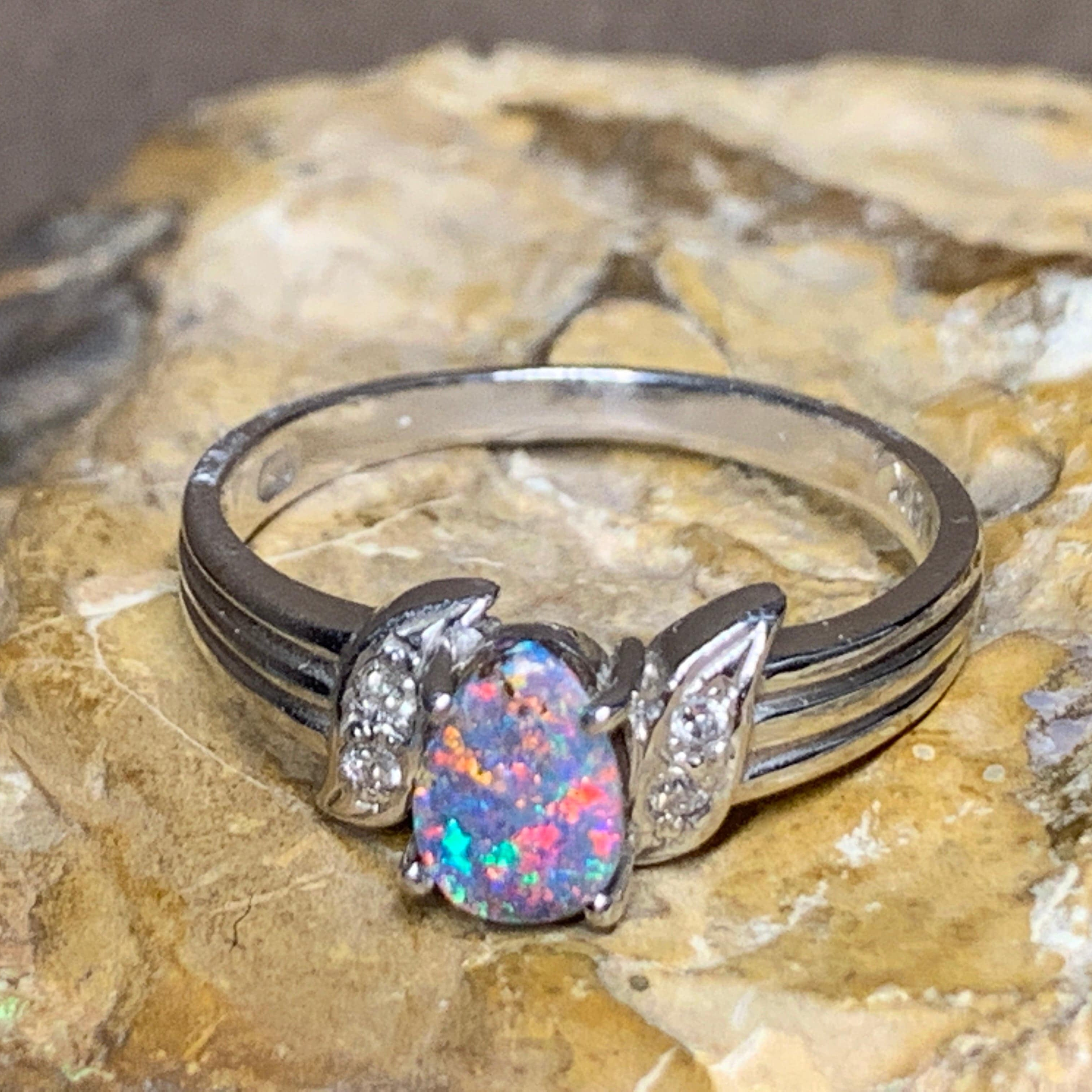 18kt White Gold Boulder Opal and Diamond ring - Masterpiece Jewellery Opal & Gems Sydney Australia | Online Shop