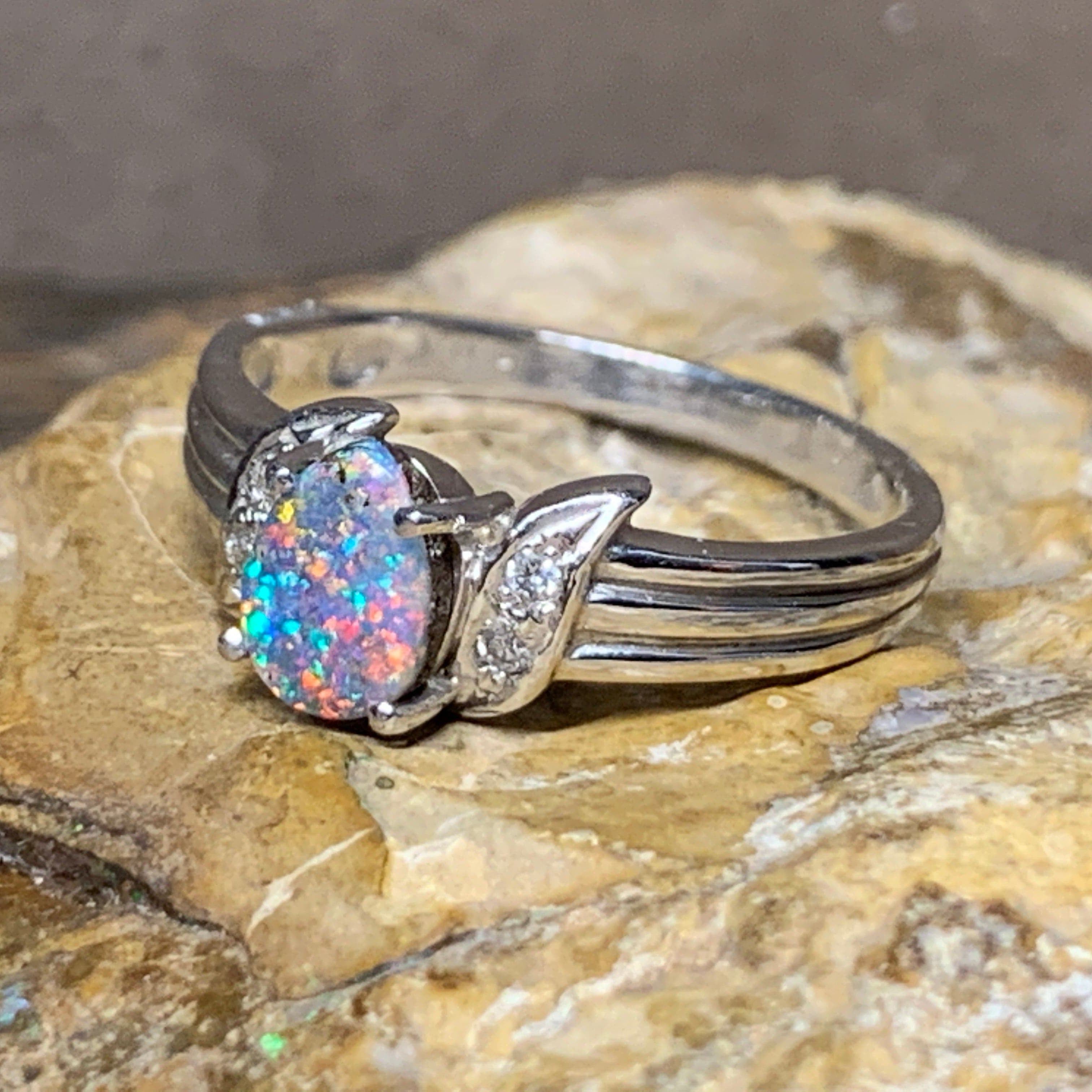 18kt White Gold Boulder Opal and Diamond ring - Masterpiece Jewellery Opal & Gems Sydney Australia | Online Shop