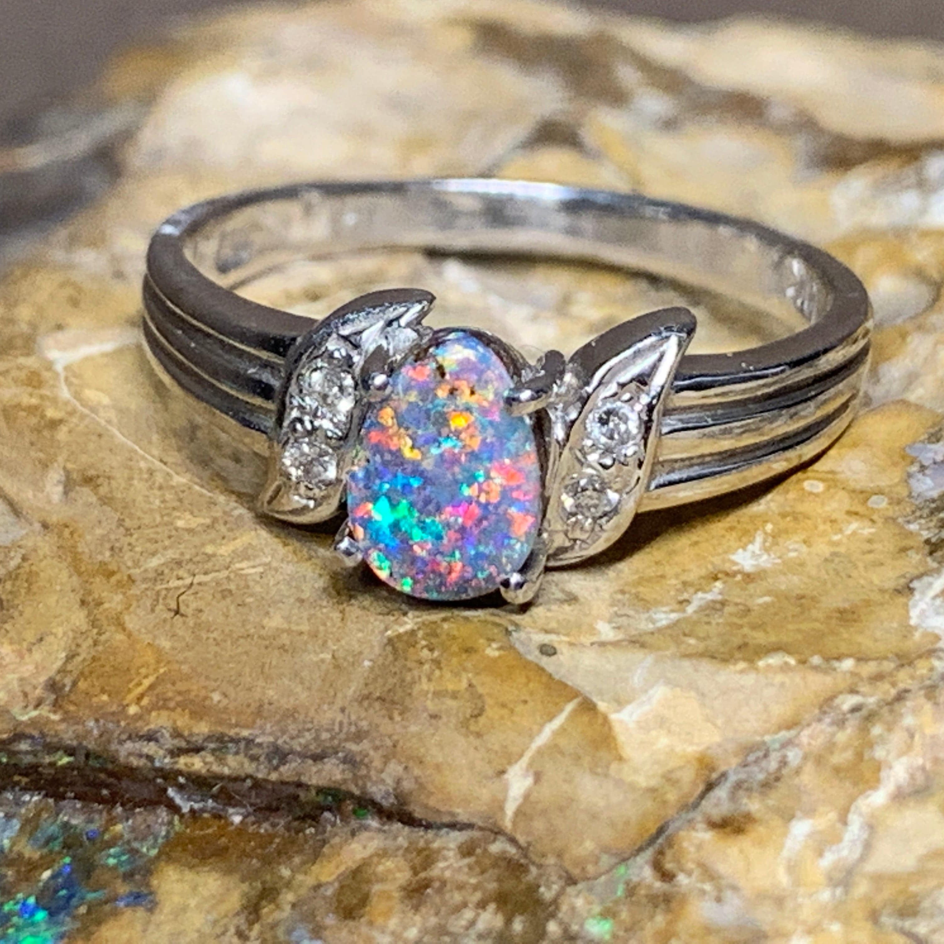 18kt White Gold Boulder Opal and Diamond ring - Masterpiece Jewellery Opal & Gems Sydney Australia | Online Shop