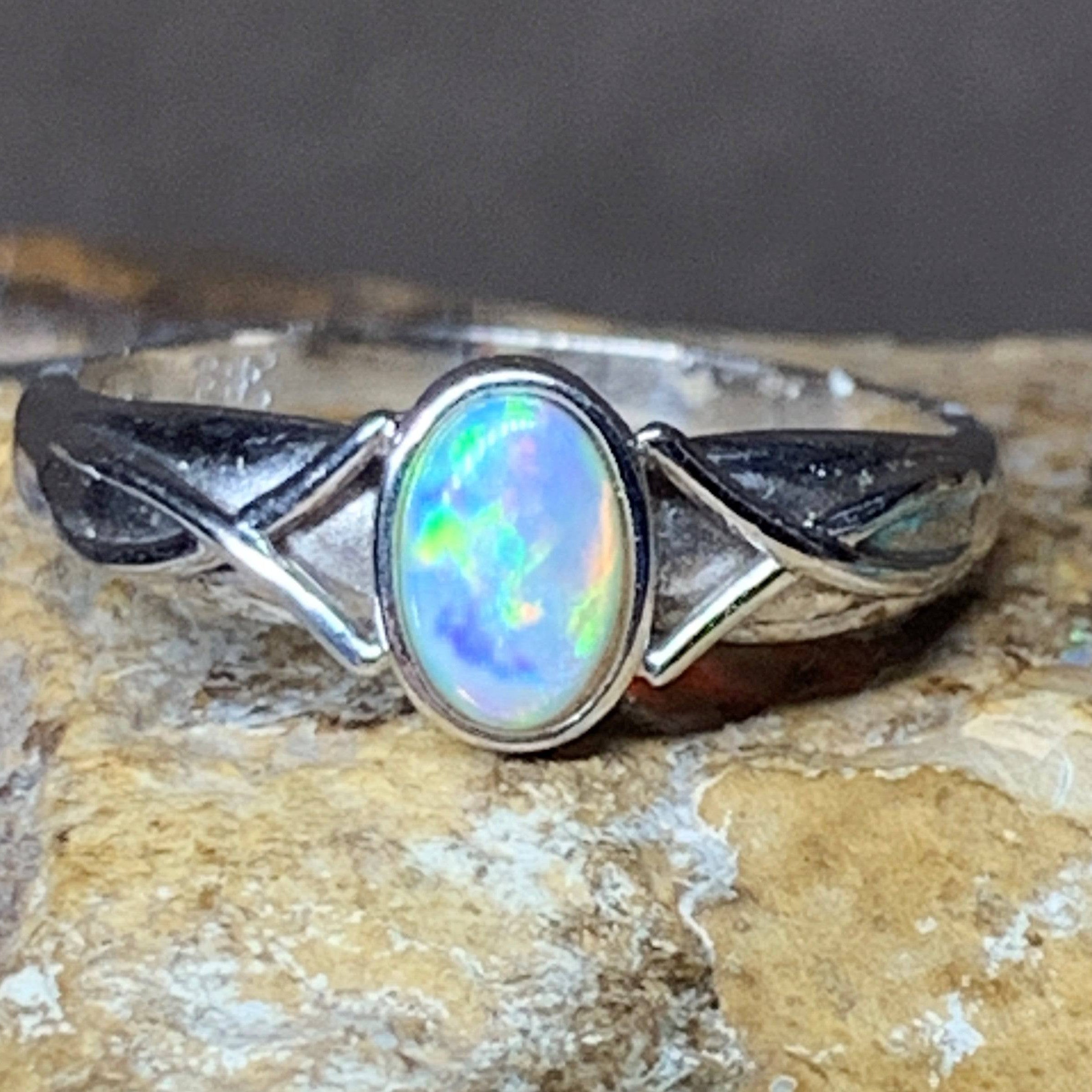 18kt White Gold Crystal Opal solitaire ring - Masterpiece Jewellery Opal & Gems Sydney Australia | Online Shop