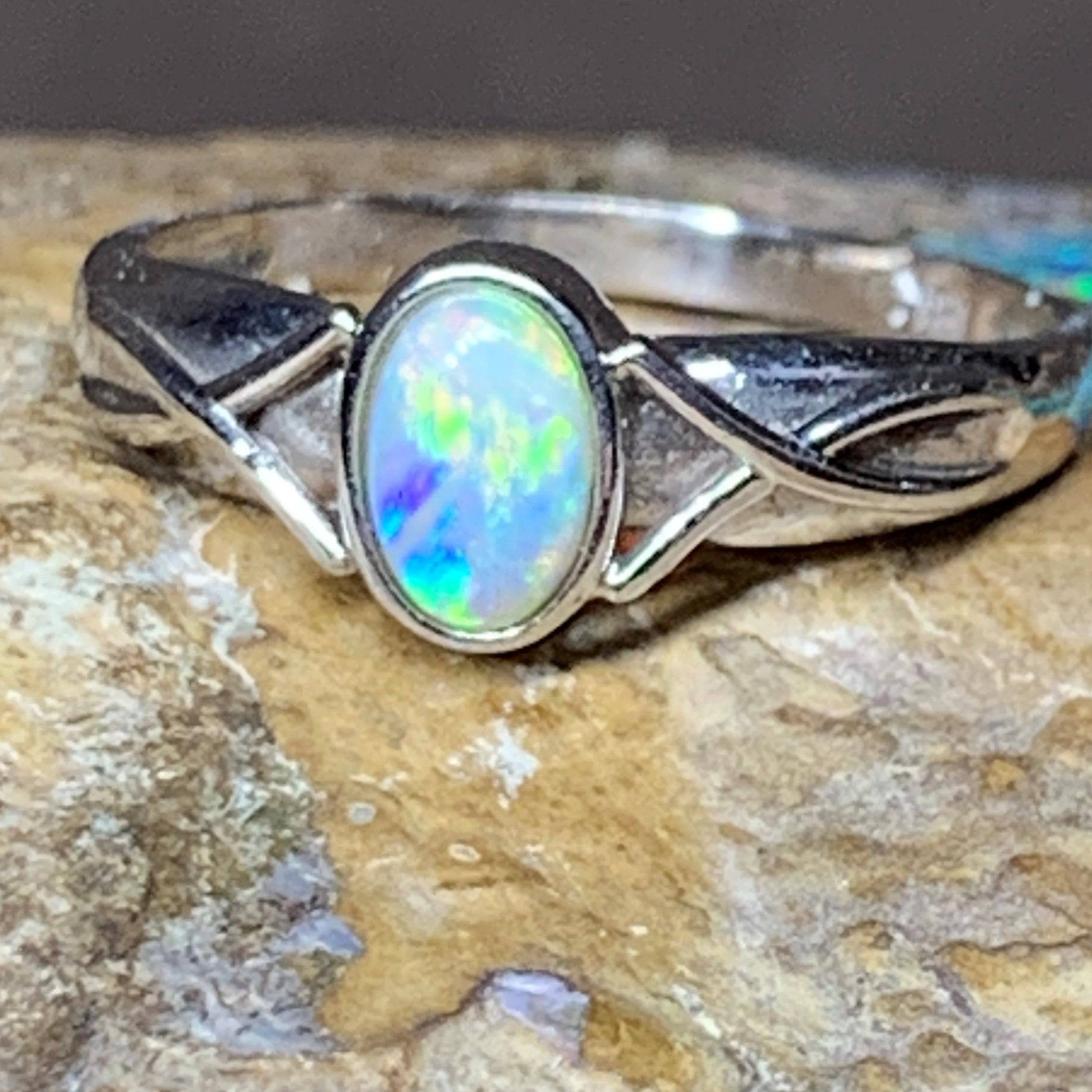 18kt White Gold Crystal Opal solitaire ring - Masterpiece Jewellery Opal & Gems Sydney Australia | Online Shop