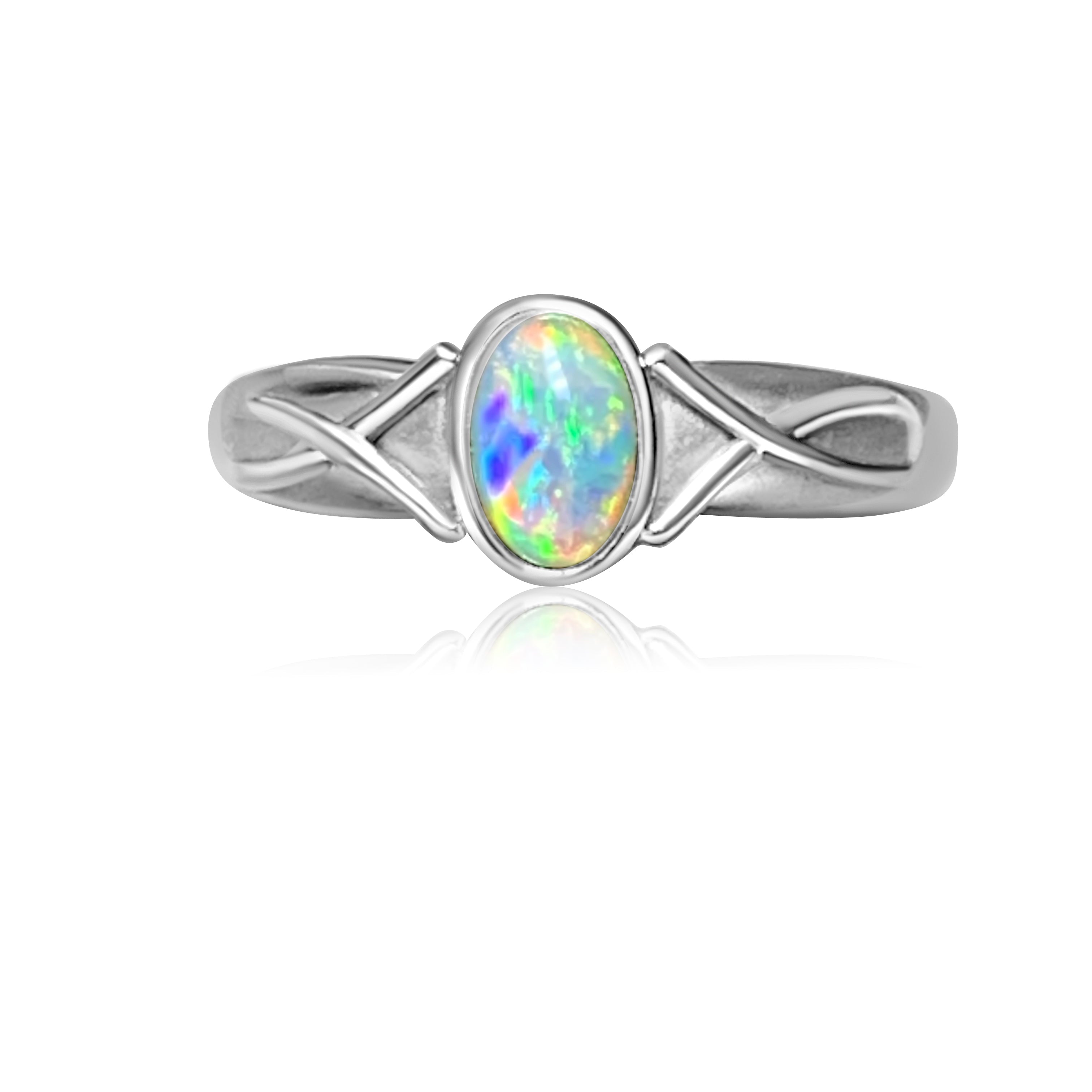 18kt White Gold Crystal Opal solitaire ring - Masterpiece Jewellery Opal & Gems Sydney Australia | Online Shop