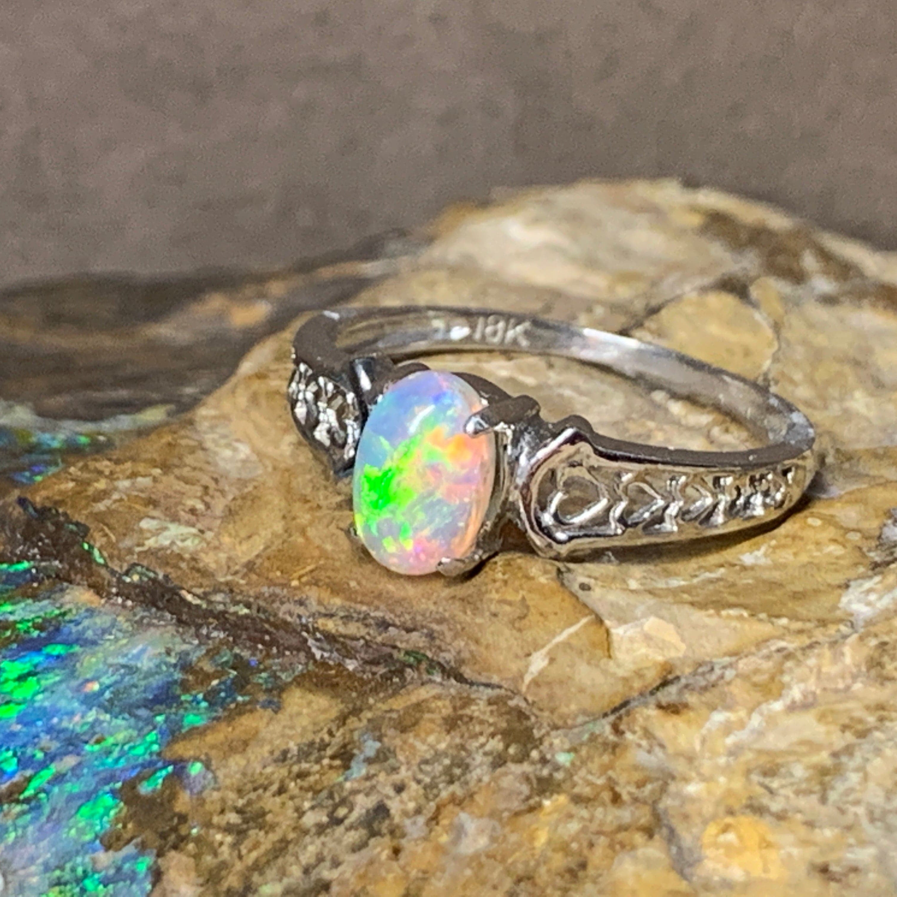 18kt White Gold Solitaire Opal ring - Masterpiece Jewellery Opal & Gems Sydney Australia | Online Shop