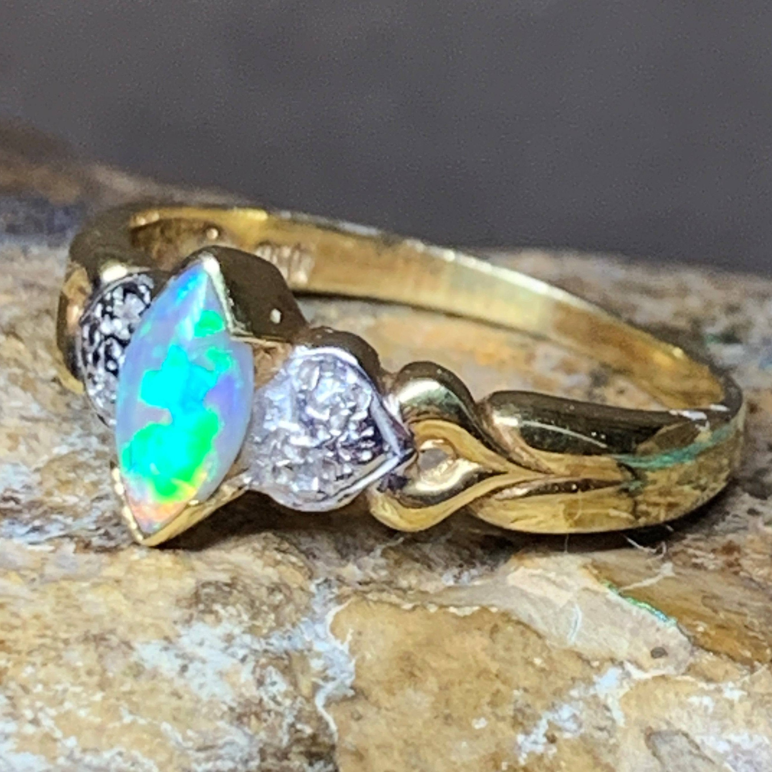 18kt Yellow Gold Black Crystal Opal and Diamond ring - Masterpiece Jewellery Opal & Gems Sydney Australia | Online Shop