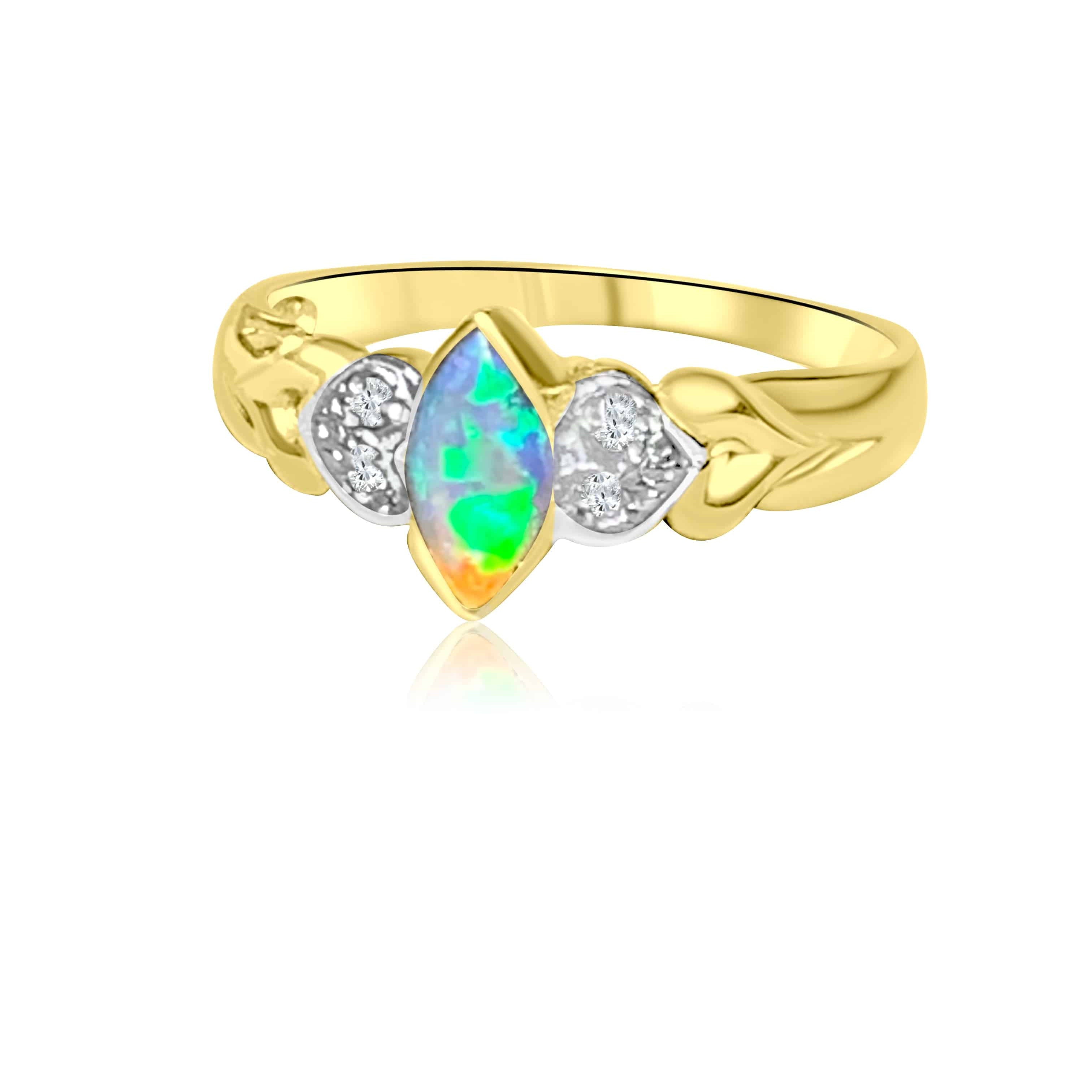 18kt Yellow Gold Black Crystal Opal and Diamond ring - Masterpiece Jewellery Opal & Gems Sydney Australia | Online Shop