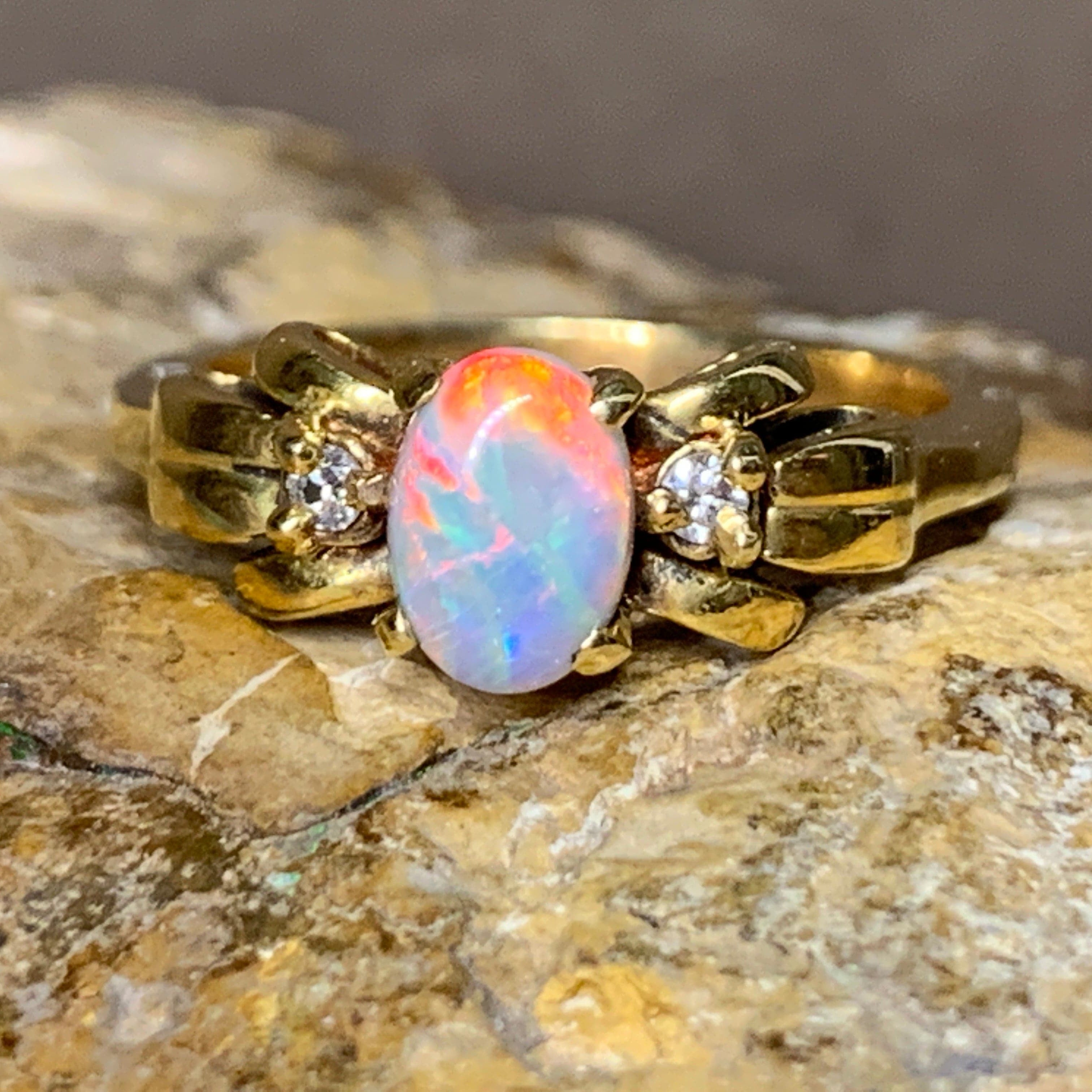 18kt Yellow Gold Black Opal and Diamond ring - Masterpiece Jewellery Opal & Gems Sydney Australia | Online Shop