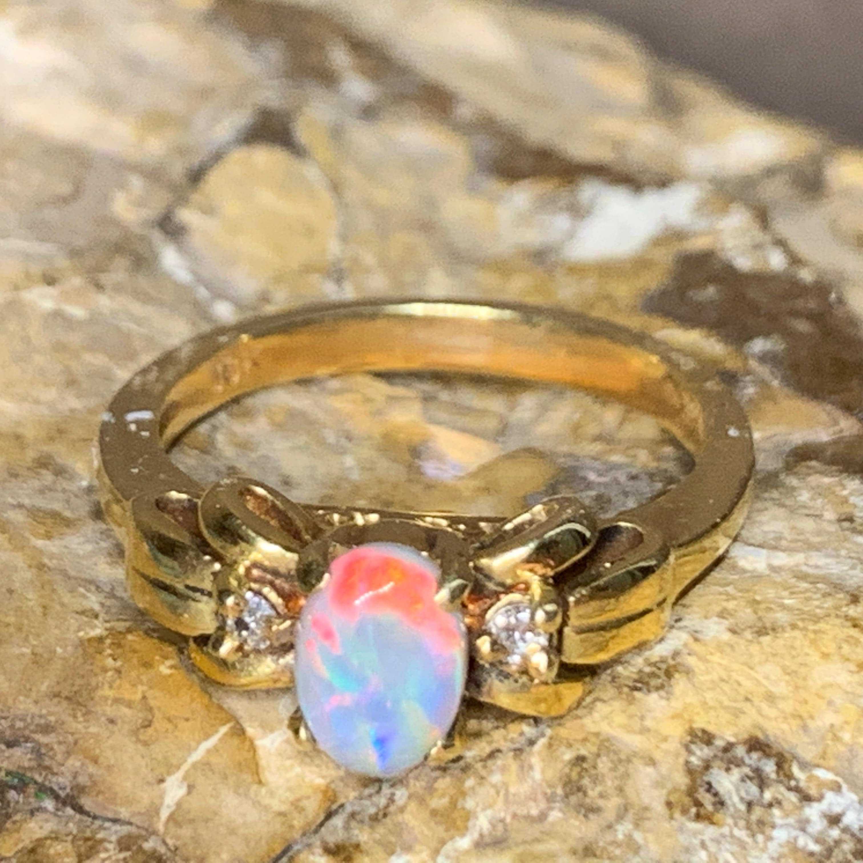 18kt Yellow Gold Black Opal and Diamond ring - Masterpiece Jewellery Opal & Gems Sydney Australia | Online Shop