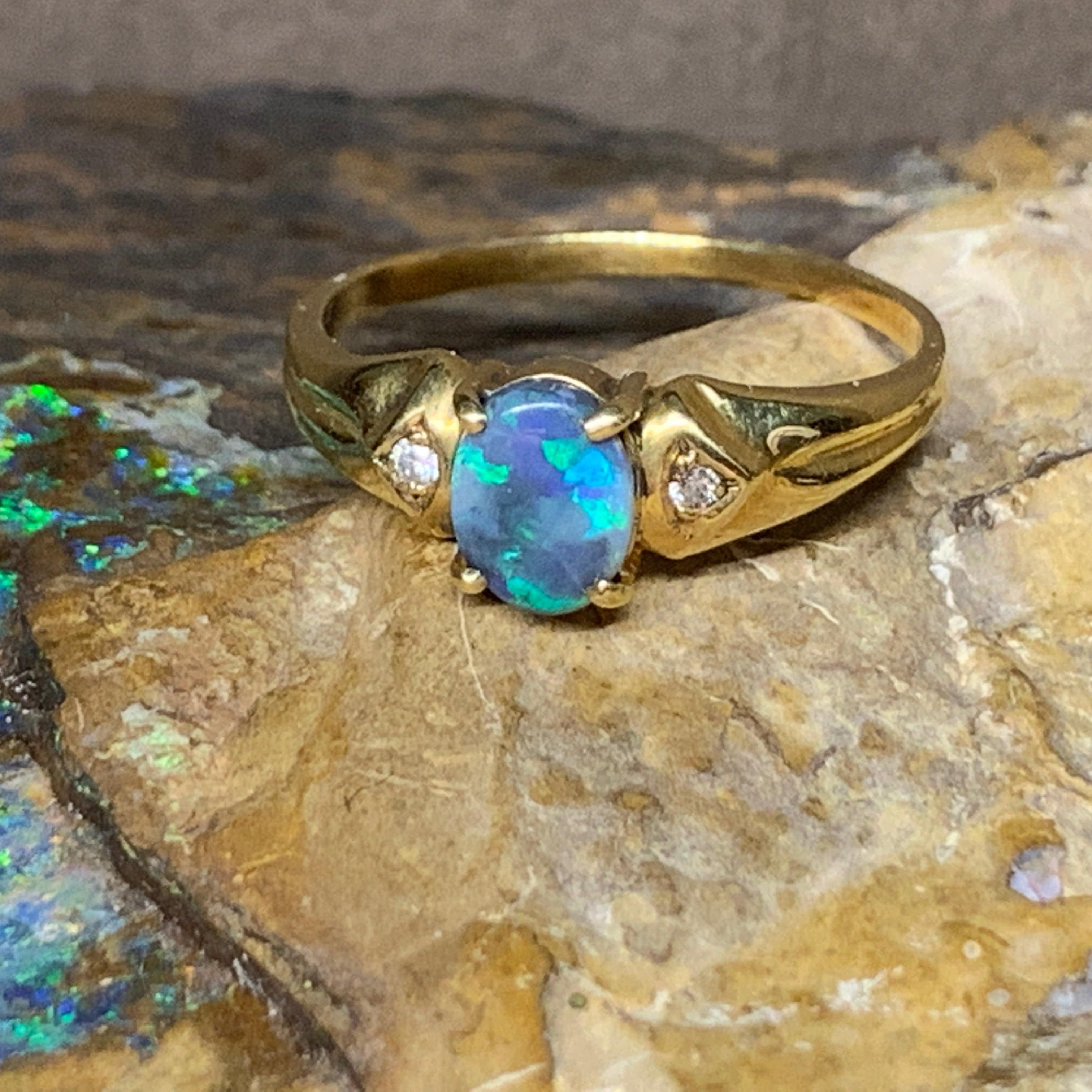 18kt Yellow Gold Black Opal and Diamond ring - Masterpiece Jewellery Opal & Gems Sydney Australia | Online Shop