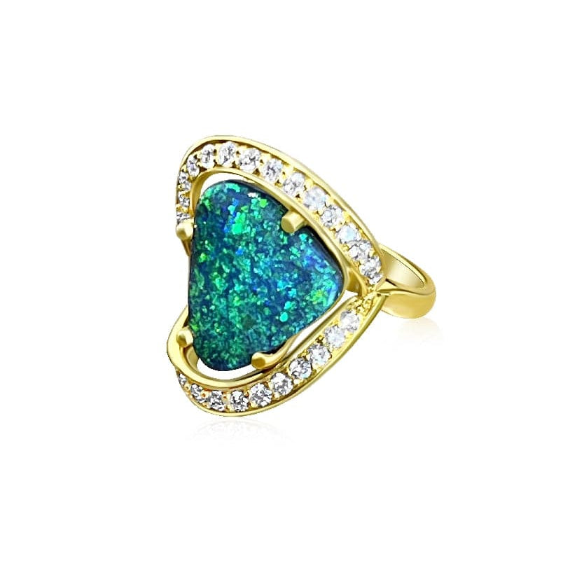 18kt Yellow gold Black Opal and Diamond ring - Masterpiece Jewellery Opal & Gems Sydney Australia | Online Shop