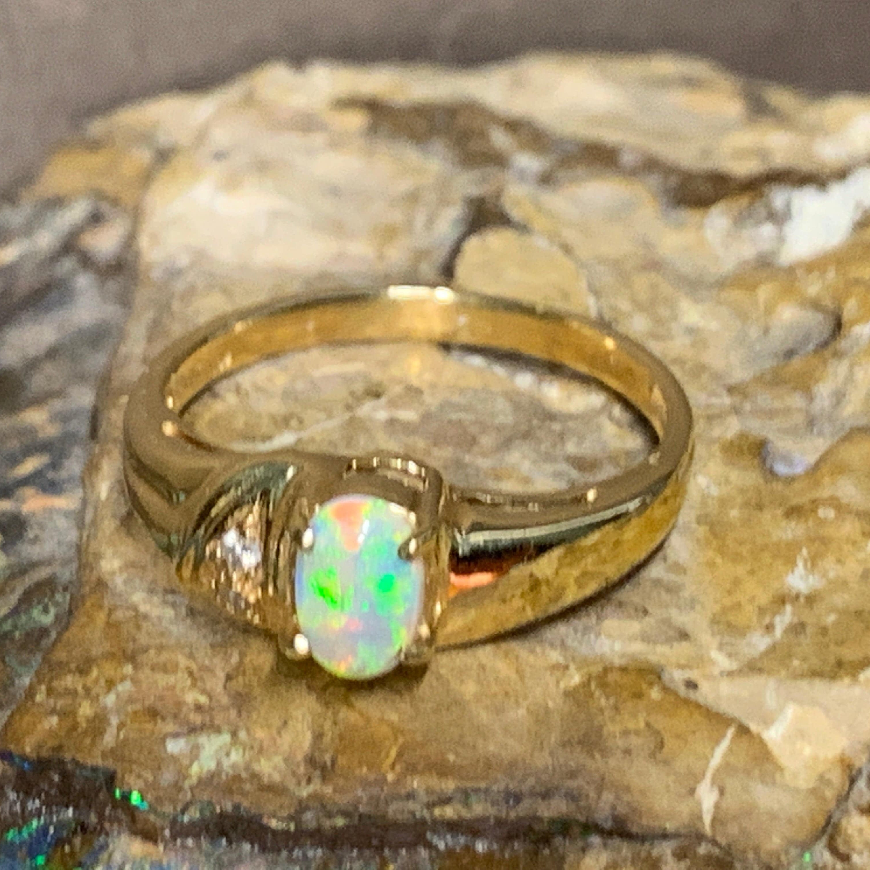 18kt Yellow Gold Black Opal crystal and diamond ring - Masterpiece Jewellery Opal & Gems Sydney Australia | Online Shop