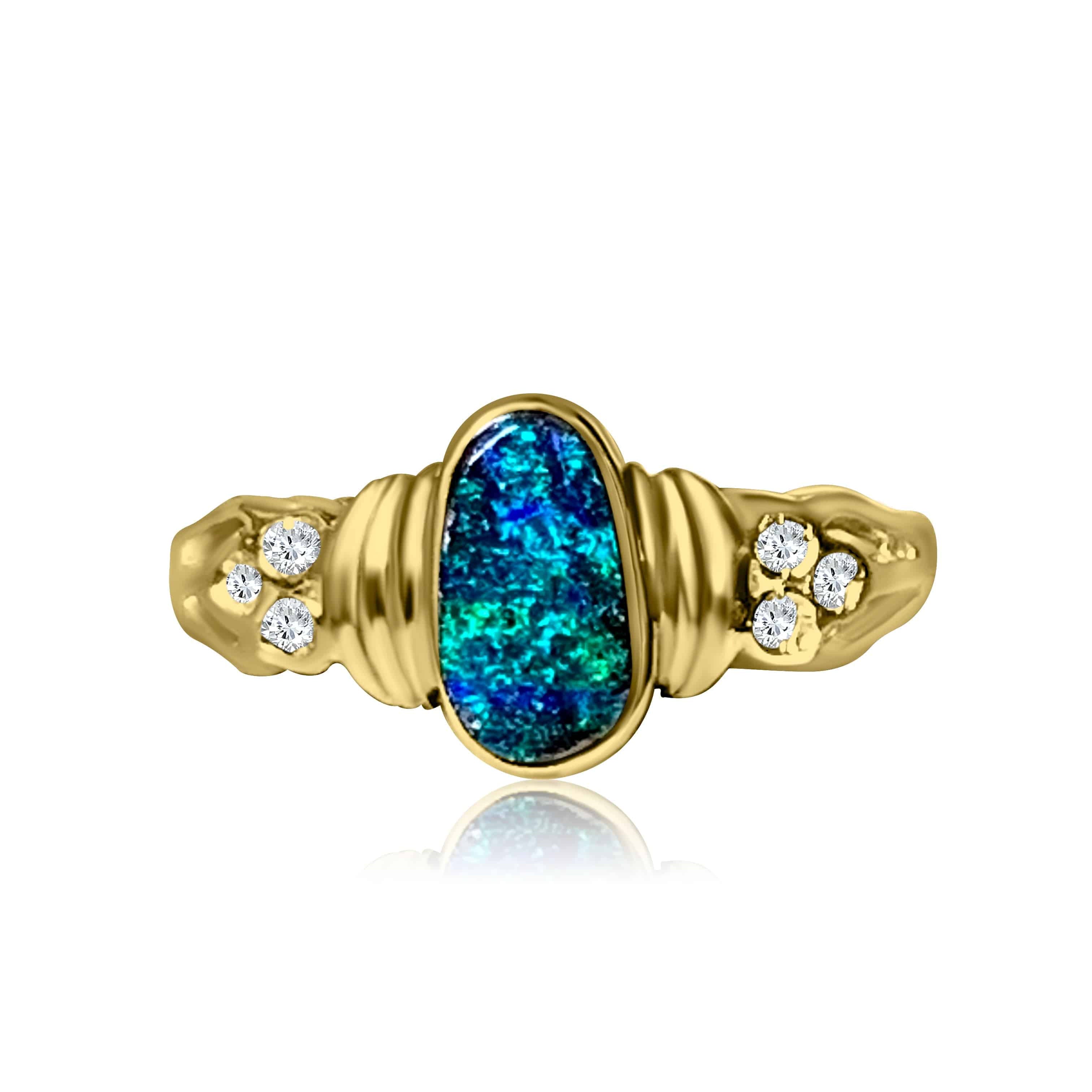 18kt Yellow Gold Boulder Opal and Diamond ring - Masterpiece Jewellery Opal & Gems Sydney Australia | Online Shop