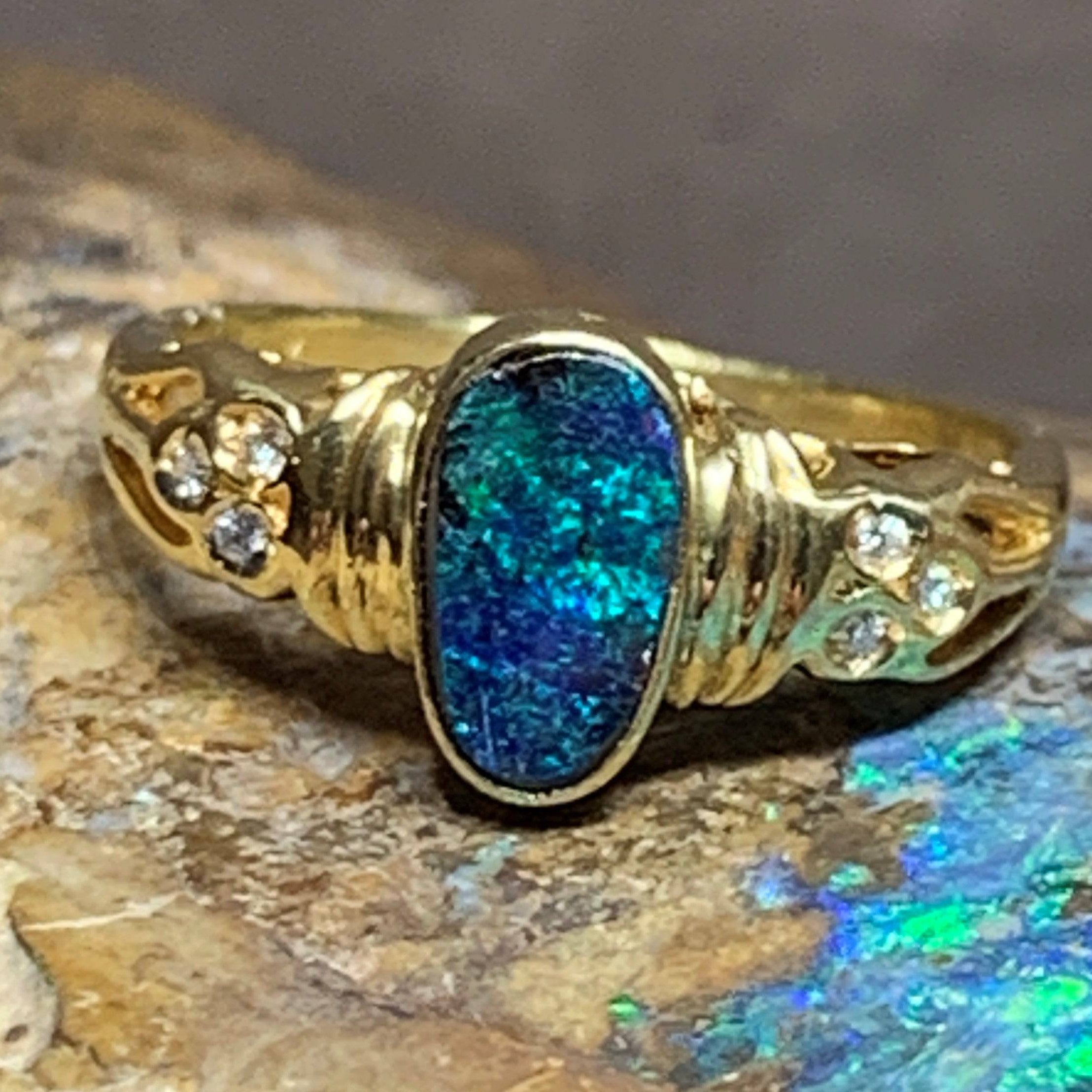 18kt Yellow Gold Boulder Opal and Diamond ring - Masterpiece Jewellery Opal & Gems Sydney Australia | Online Shop