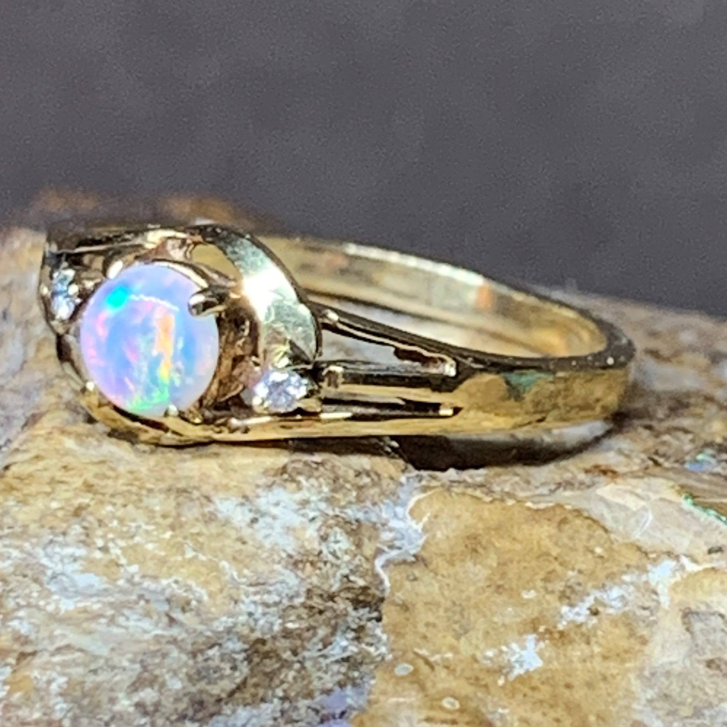 18kt Yellow Gold Crystal light Opal and diamond ring - Masterpiece Jewellery Opal & Gems Sydney Australia | Online Shop