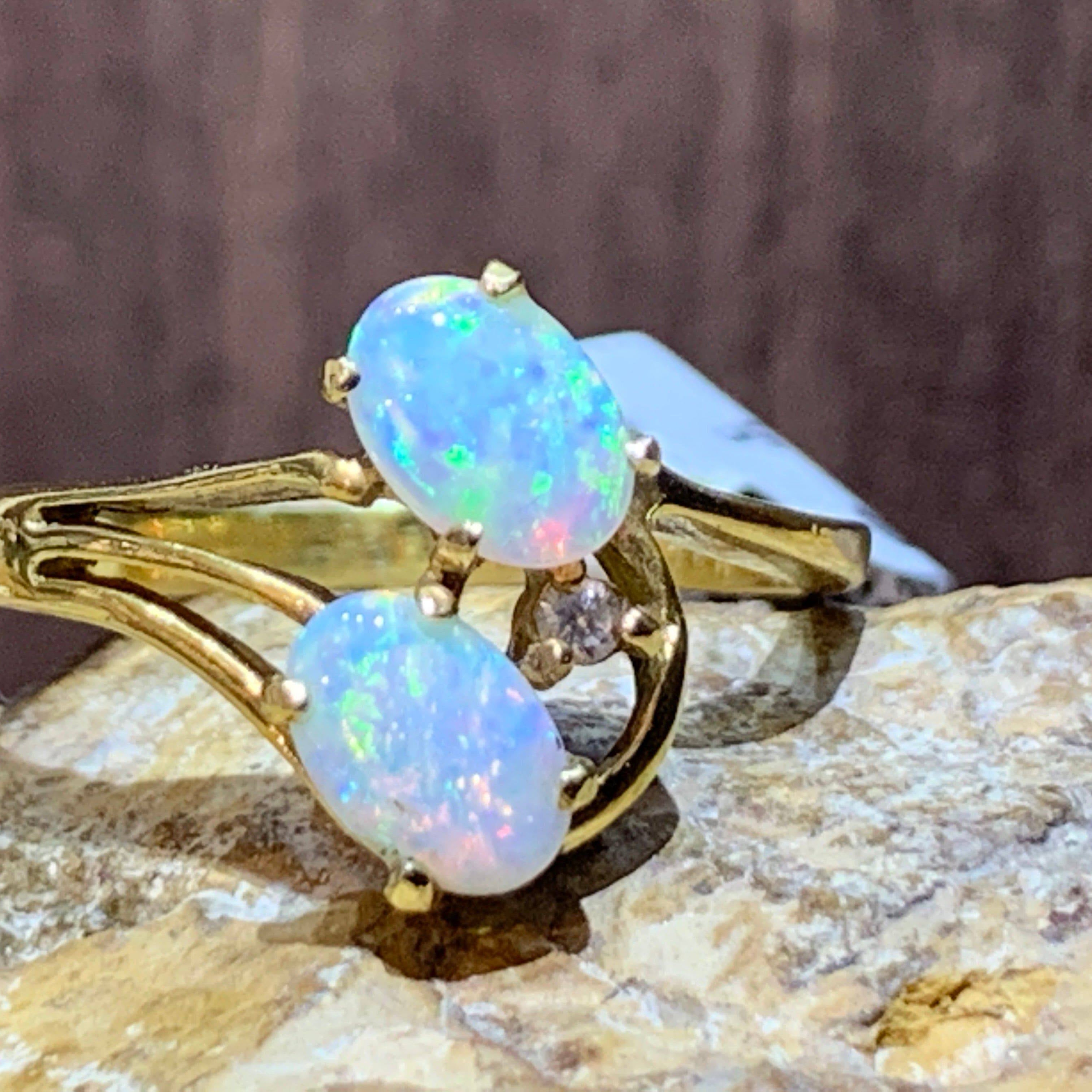 18kt Yellow Gold double White Opal ring - Masterpiece Jewellery Opal & Gems Sydney Australia | Online Shop
