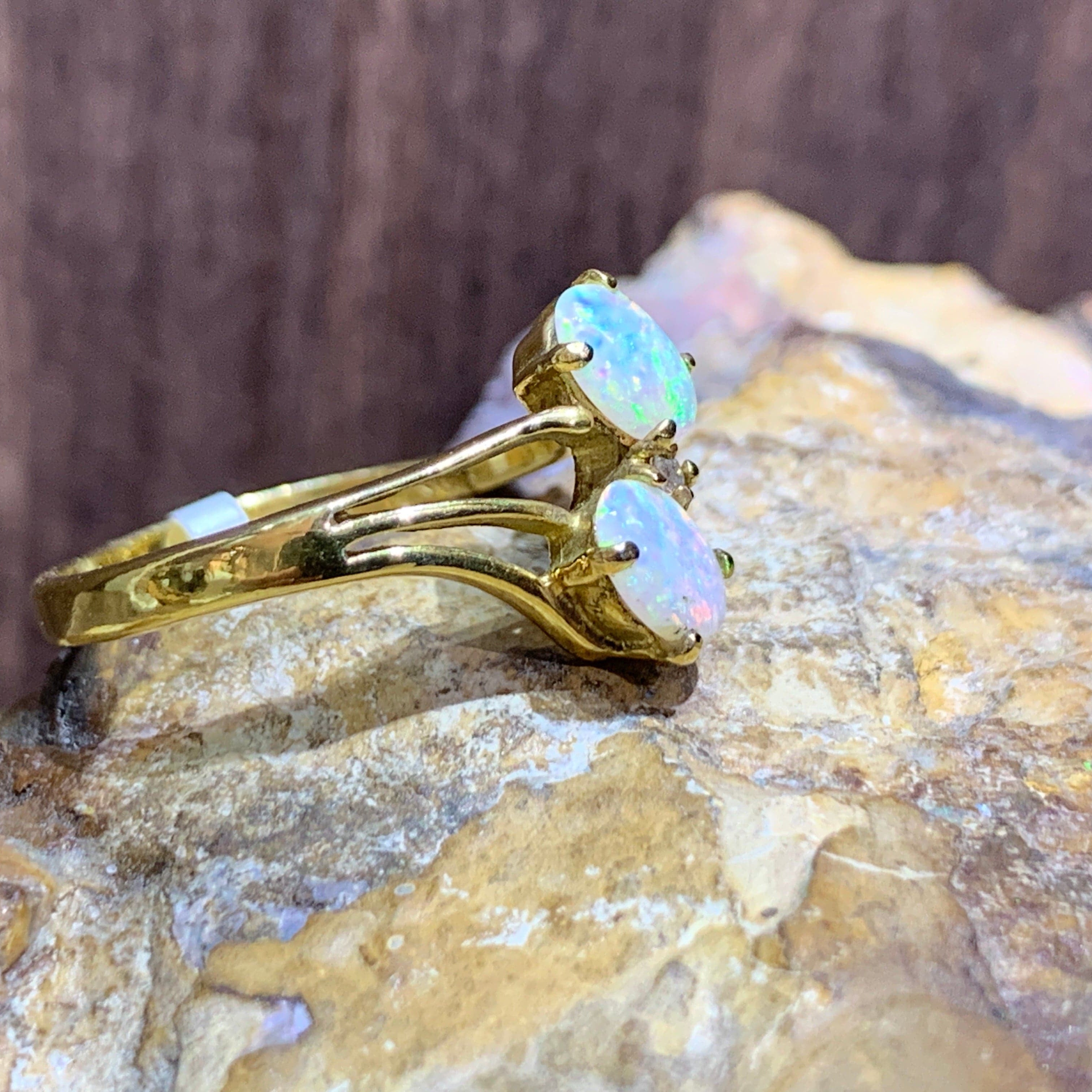 18kt Yellow Gold double White Opal ring - Masterpiece Jewellery Opal & Gems Sydney Australia | Online Shop