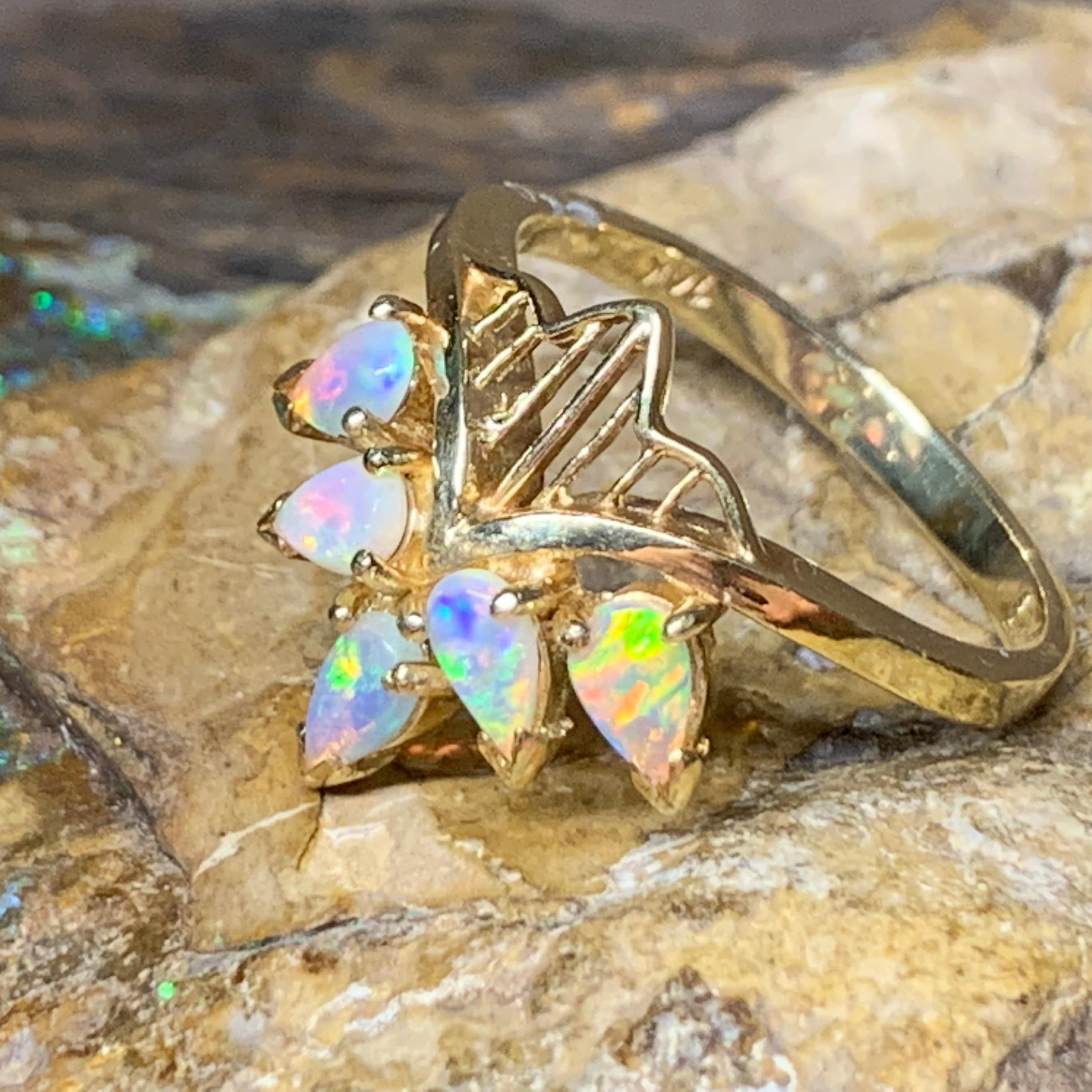 18kt Yellow Gold Marquise style Opal ring - Masterpiece Jewellery Opal & Gems Sydney Australia | Online Shop
