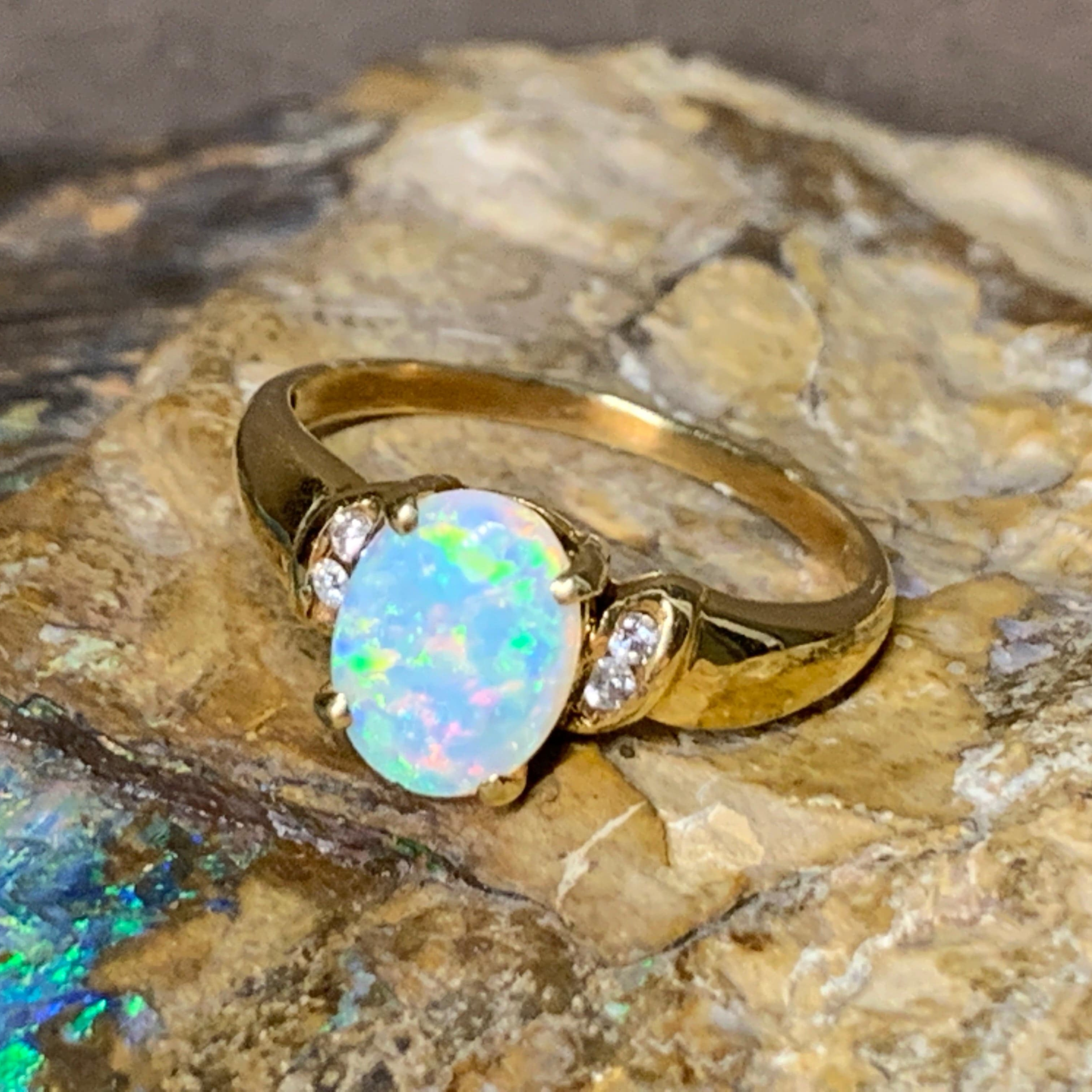 18kt Yellow Gold Opal and Diamond ring - Masterpiece Jewellery Opal & Gems Sydney Australia | Online Shop