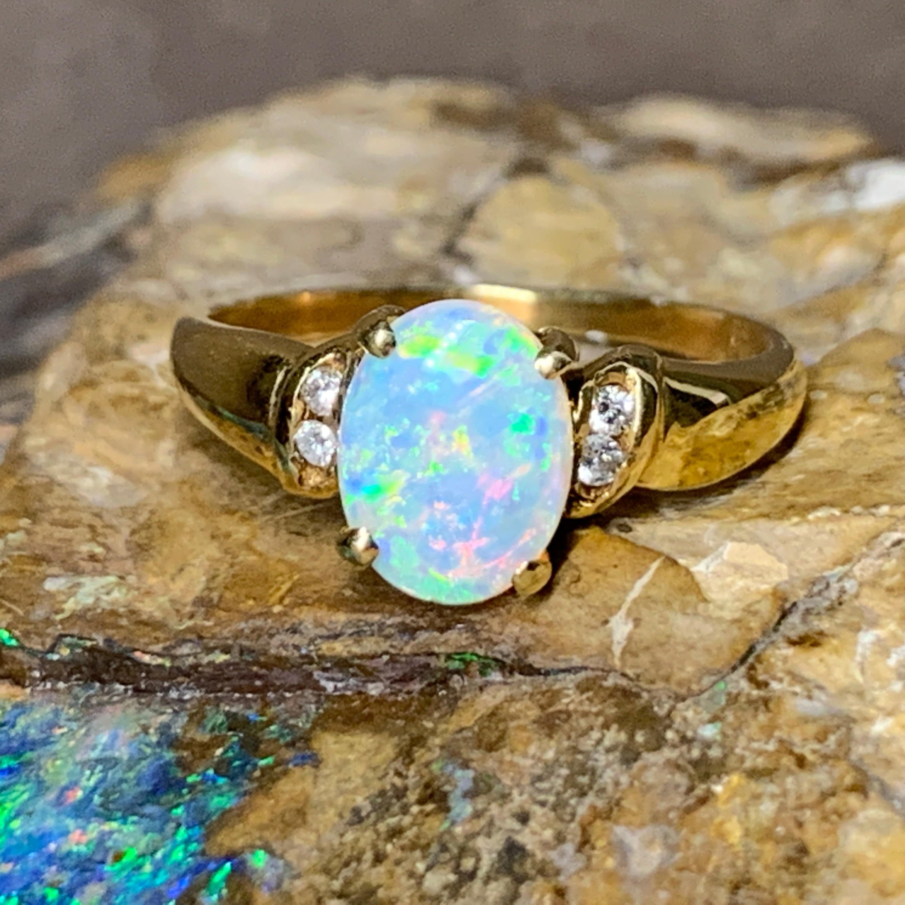18kt Yellow Gold Opal and Diamond ring - Masterpiece Jewellery Opal & Gems Sydney Australia | Online Shop
