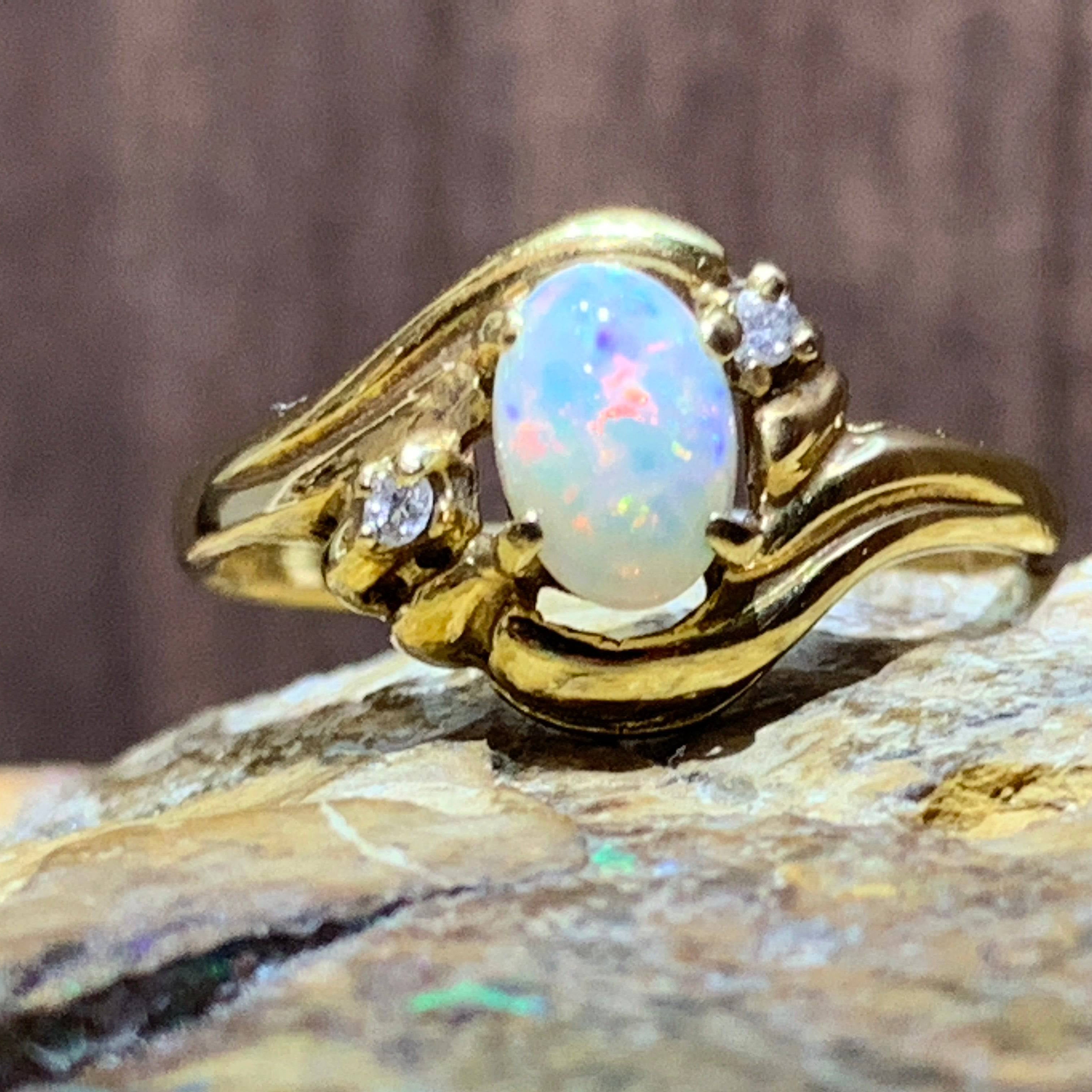 18kt Yellow Gold Opal and diamond ring - Masterpiece Jewellery Opal & Gems Sydney Australia | Online Shop