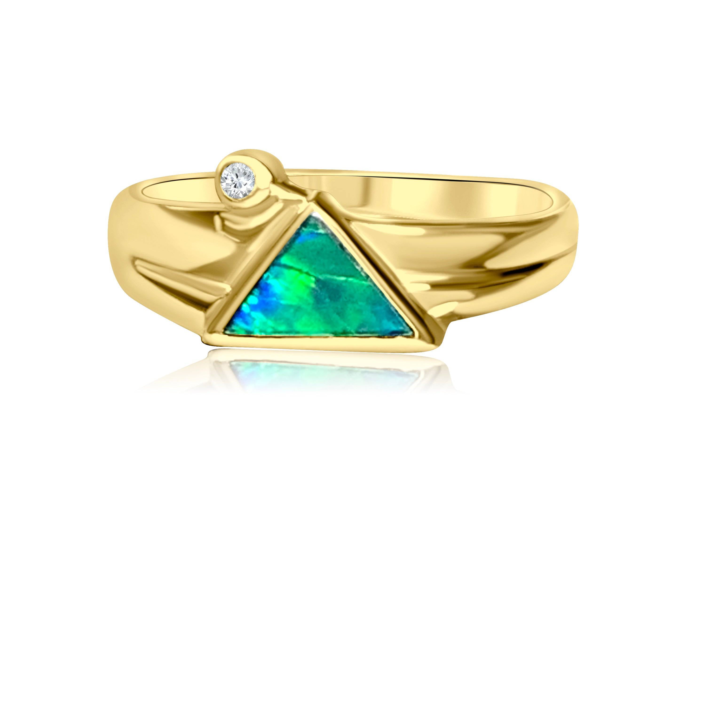 18kt Yellow Gold Opal inlay and diamond ring - Masterpiece Jewellery Opal & Gems Sydney Australia | Online Shop