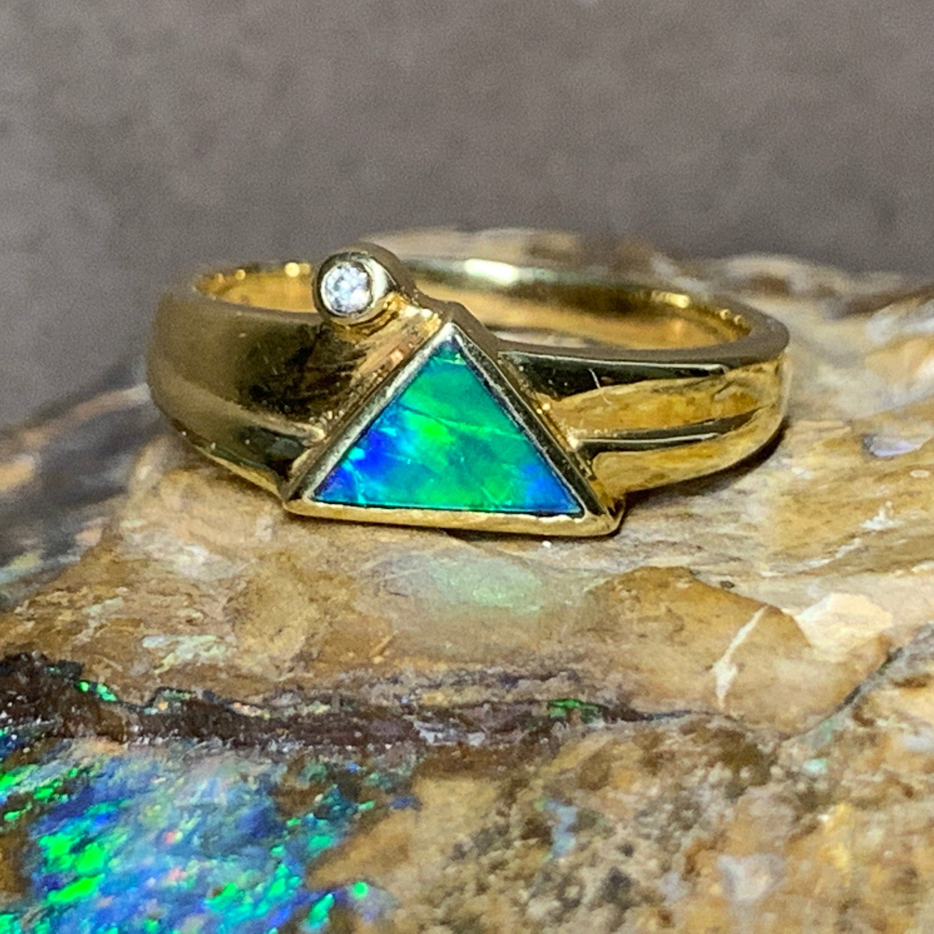 18kt Yellow Gold Opal inlay and diamond ring - Masterpiece Jewellery Opal & Gems Sydney Australia | Online Shop